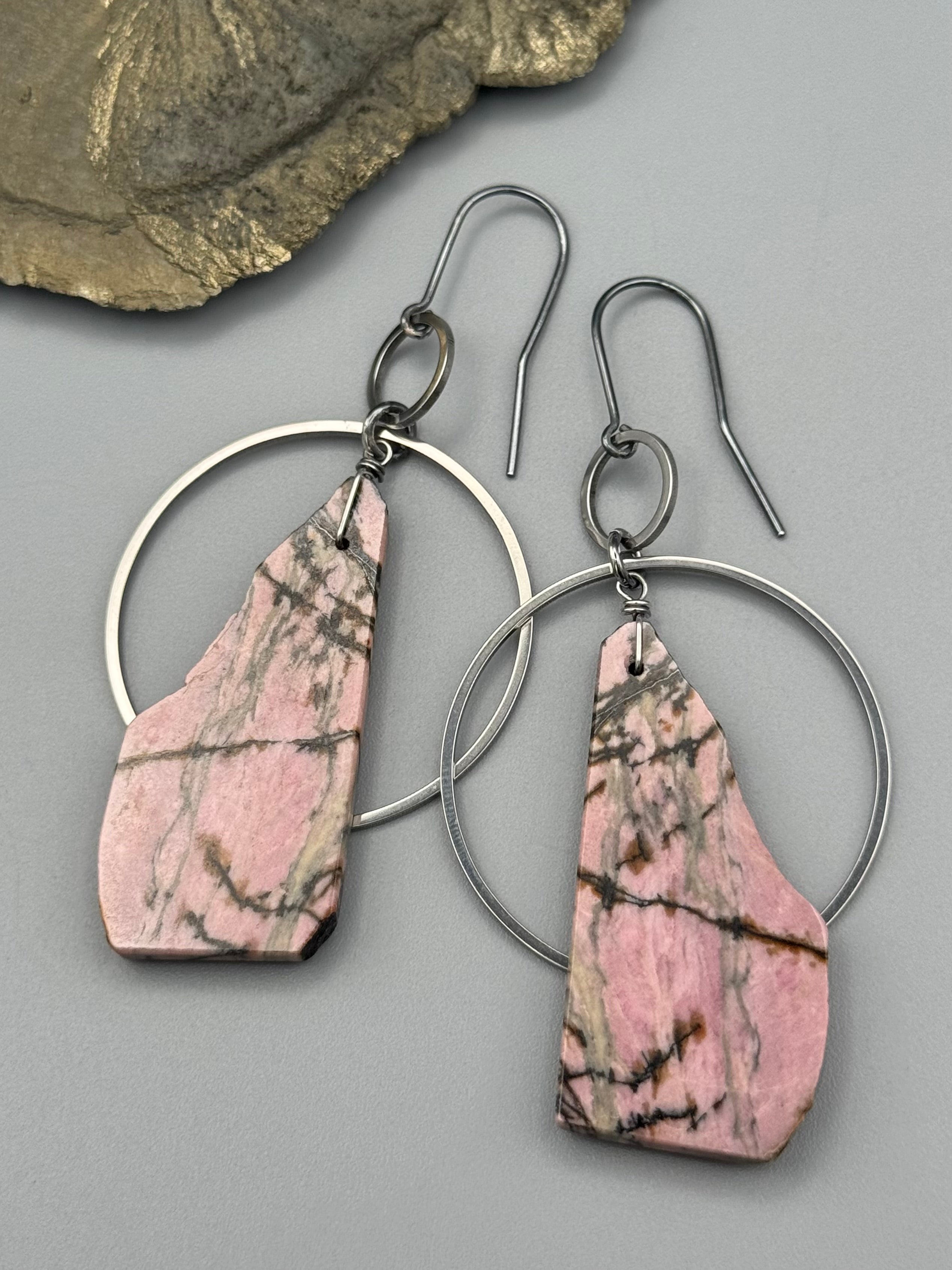 •EQUA-ORBIT• rhodonite slab + silver earrings