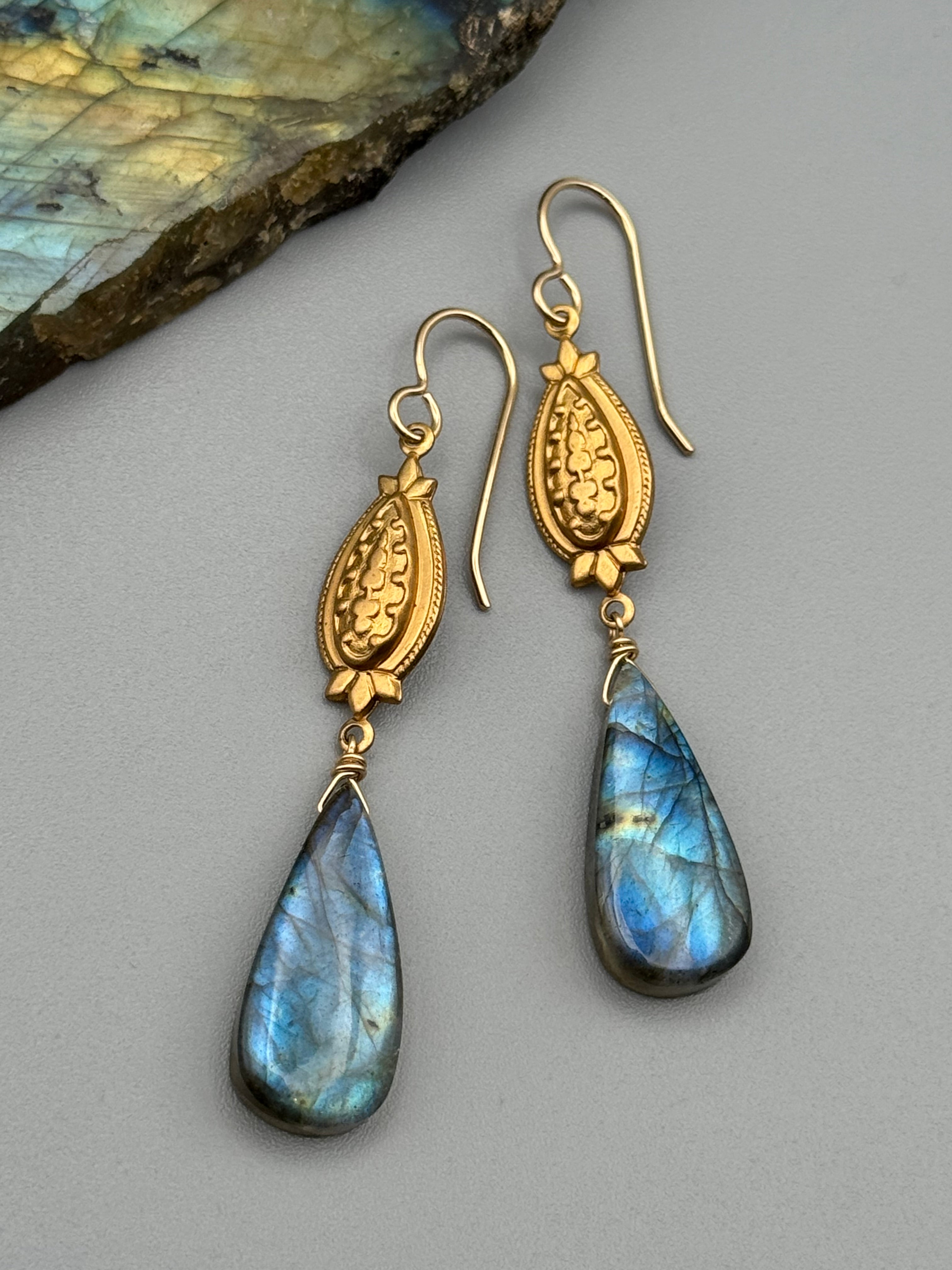 •CONTESSA• labradorite tear + gold earrings