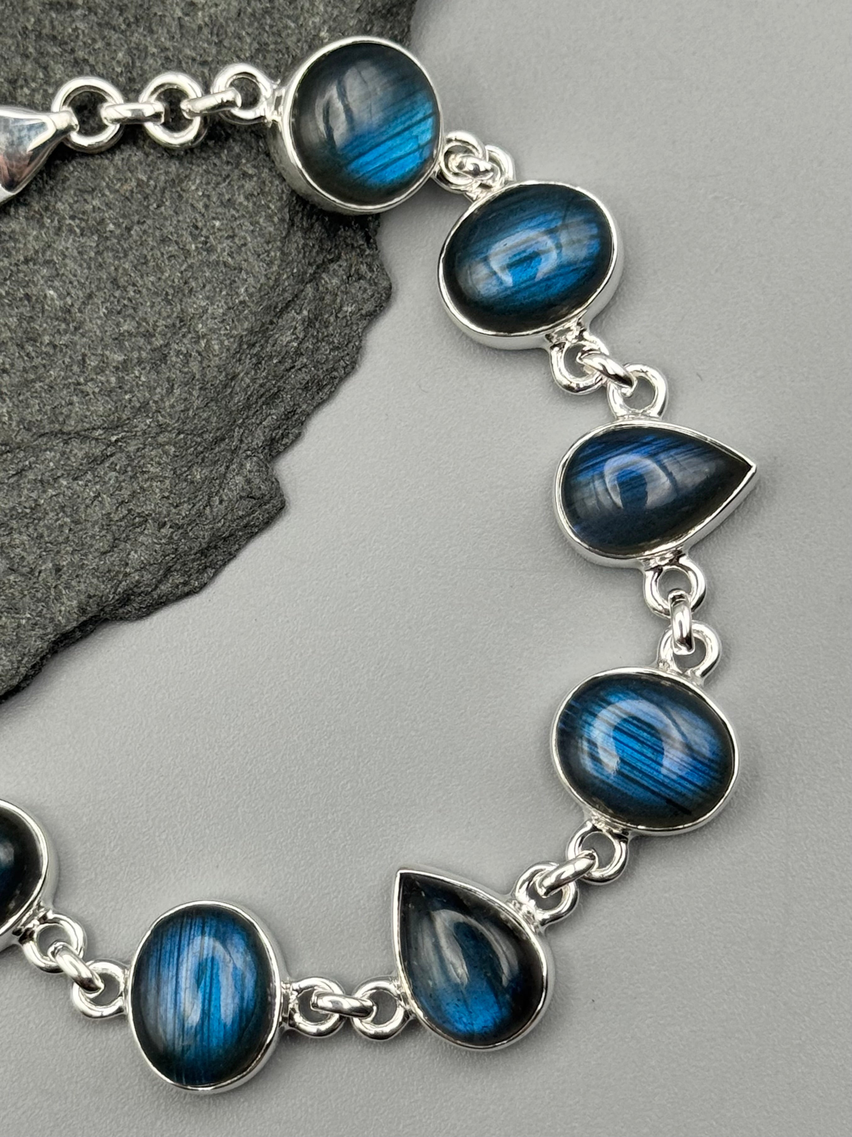 •LABRADORITE - LIL' GEO MIX - 2• linked silver bracelet (7.25" - 9")