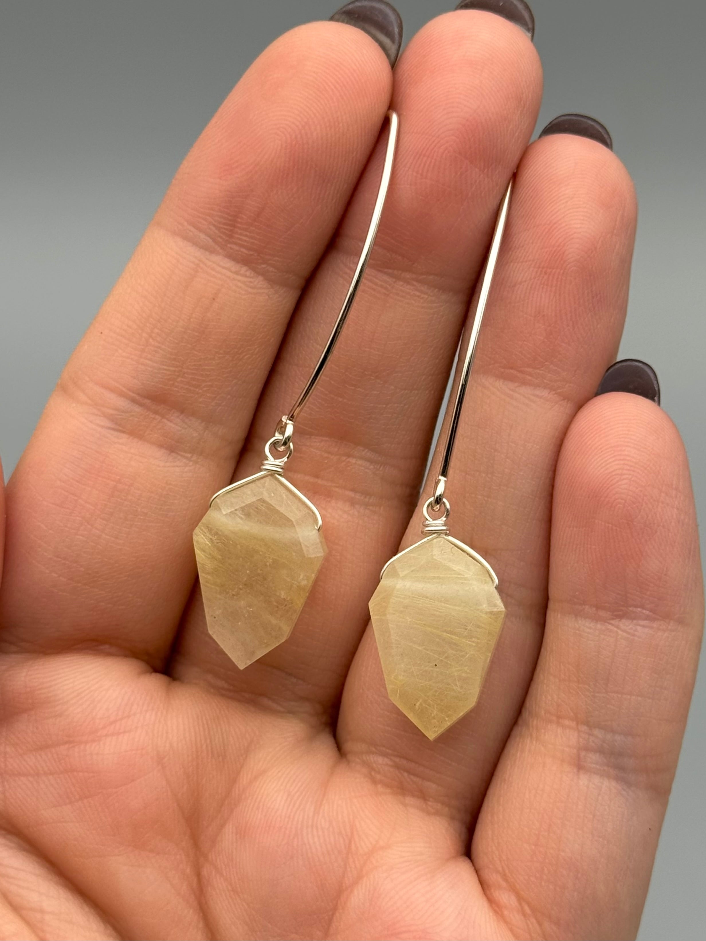 •STRAY• rutilated quartz petal + silver earrings