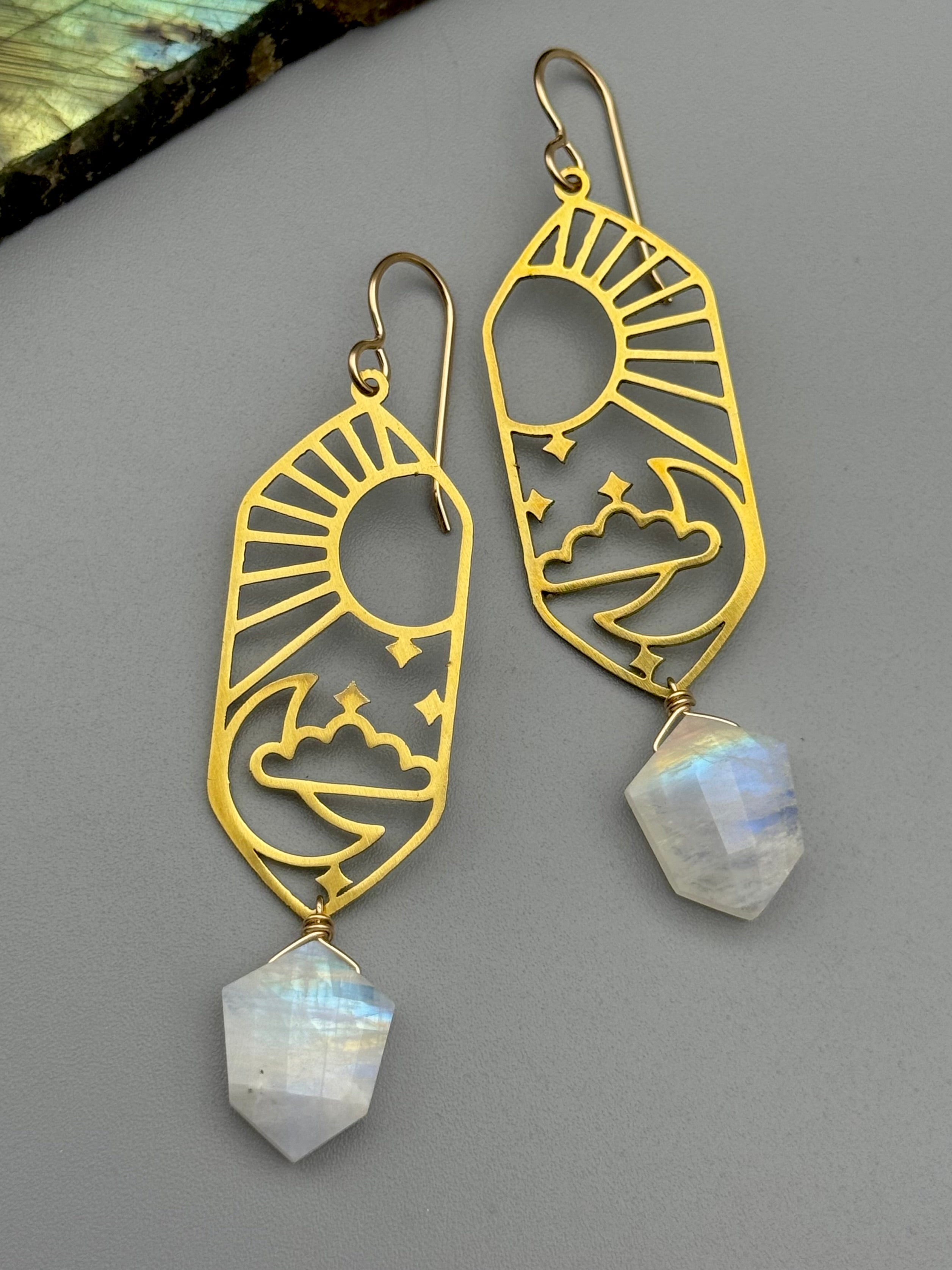 •CELESTIAL NAVIGATION• rainbow moonstone + gold earrings