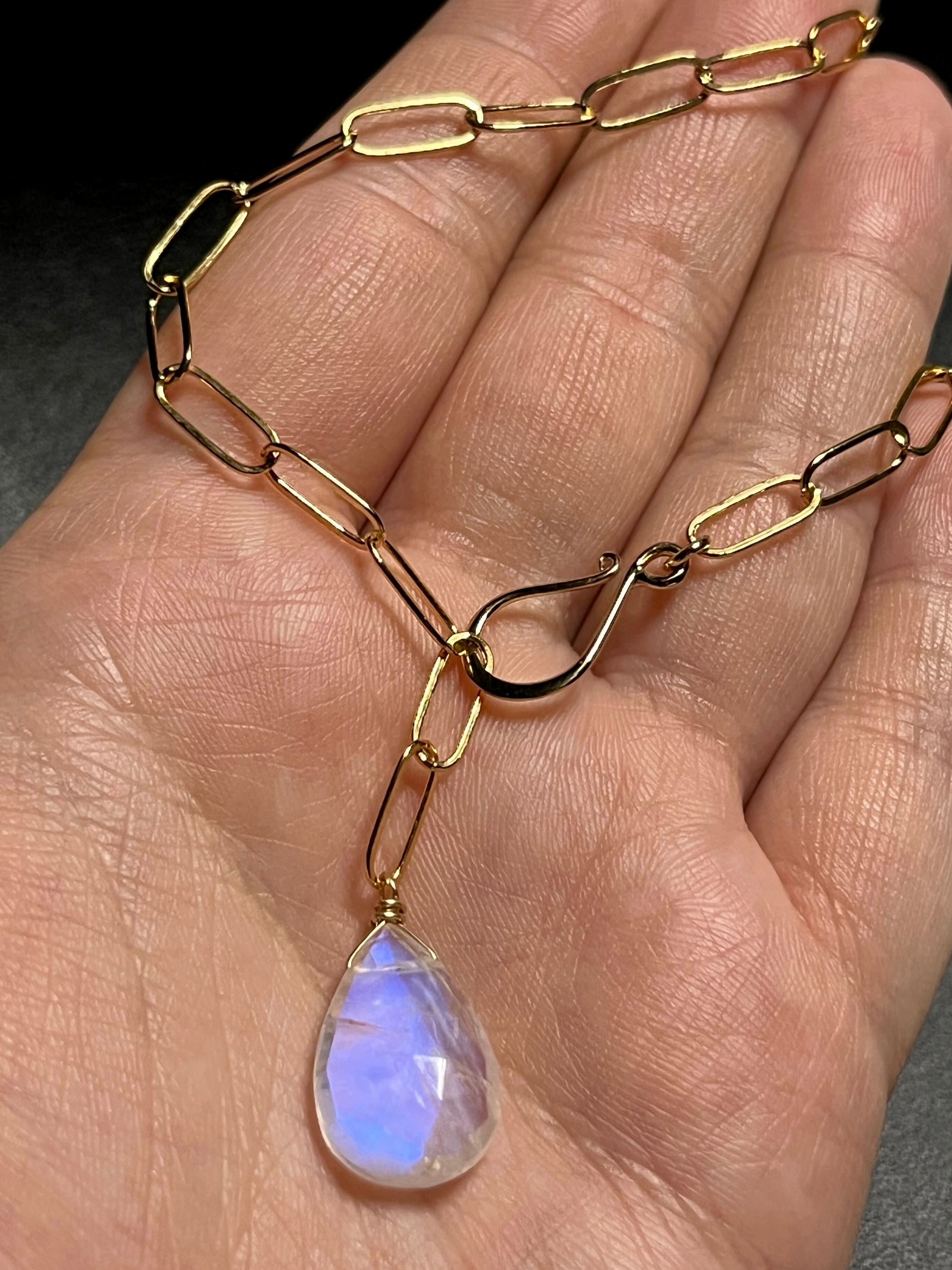 •LINKED• rainbow moonstone + gold necklace (19")