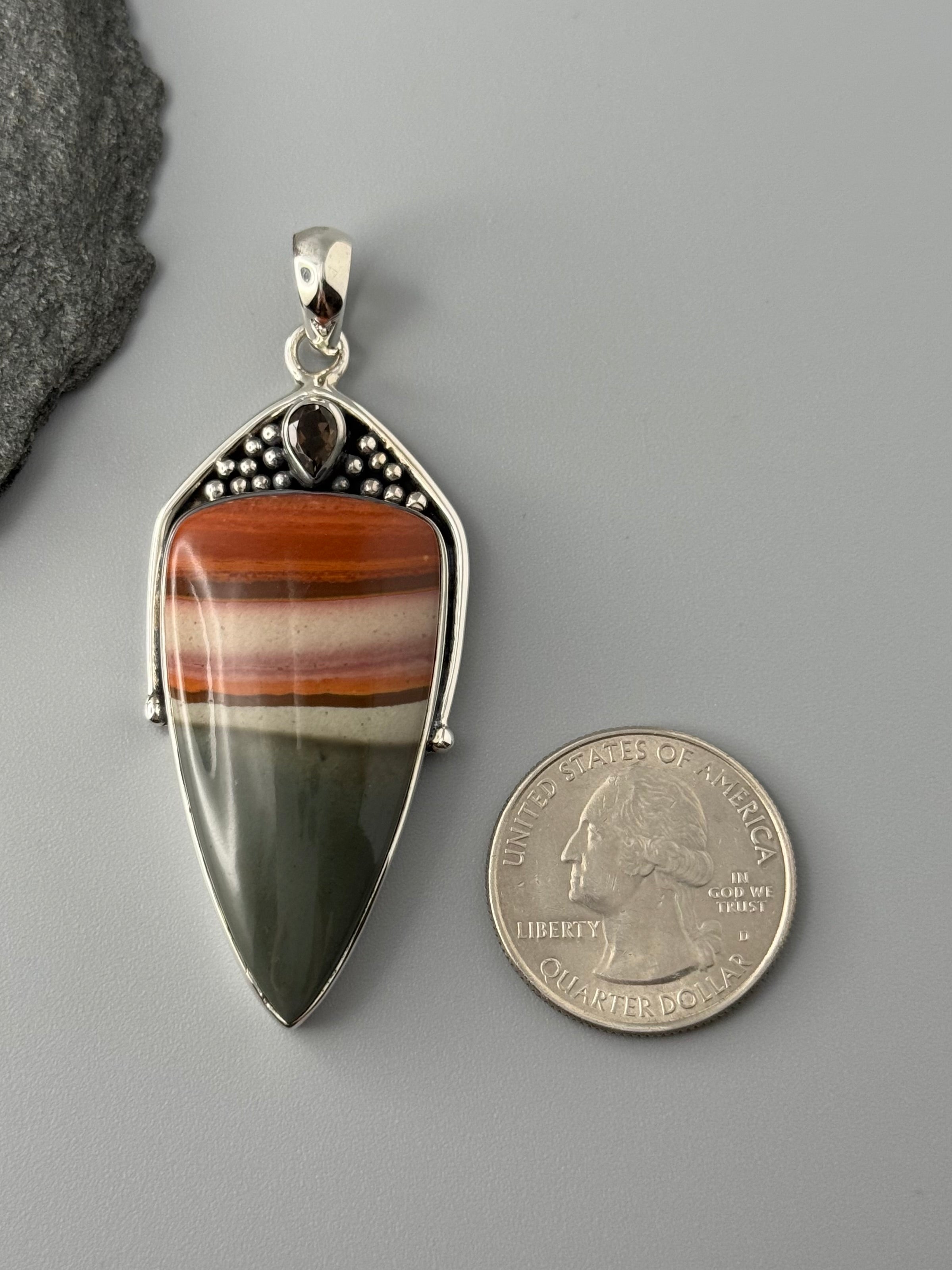 •POLYCHROME JASPER + SMOKY QUARTZ• sterling silver pendant