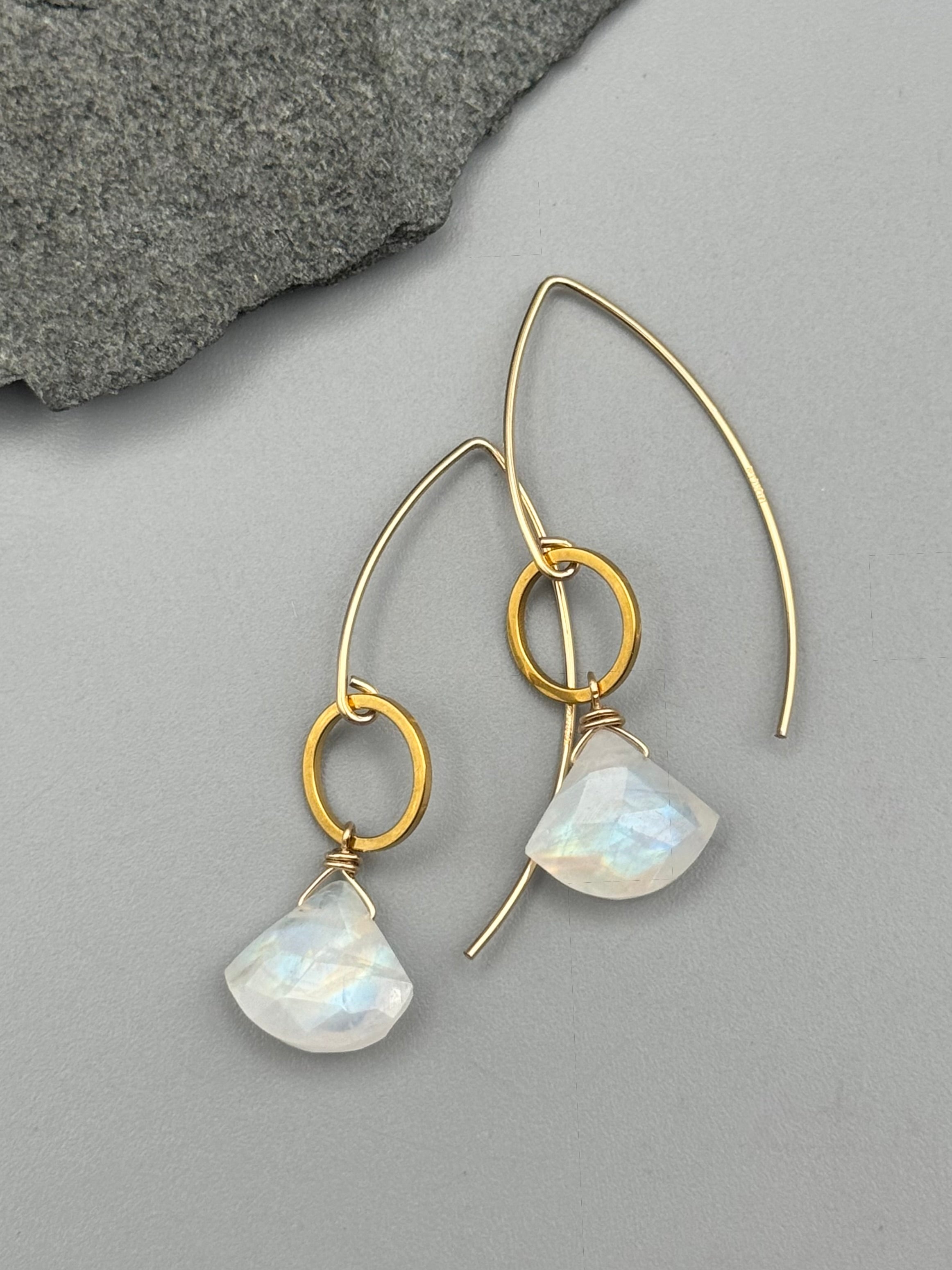 •IO• rainbow moonstone fan + gold earrings