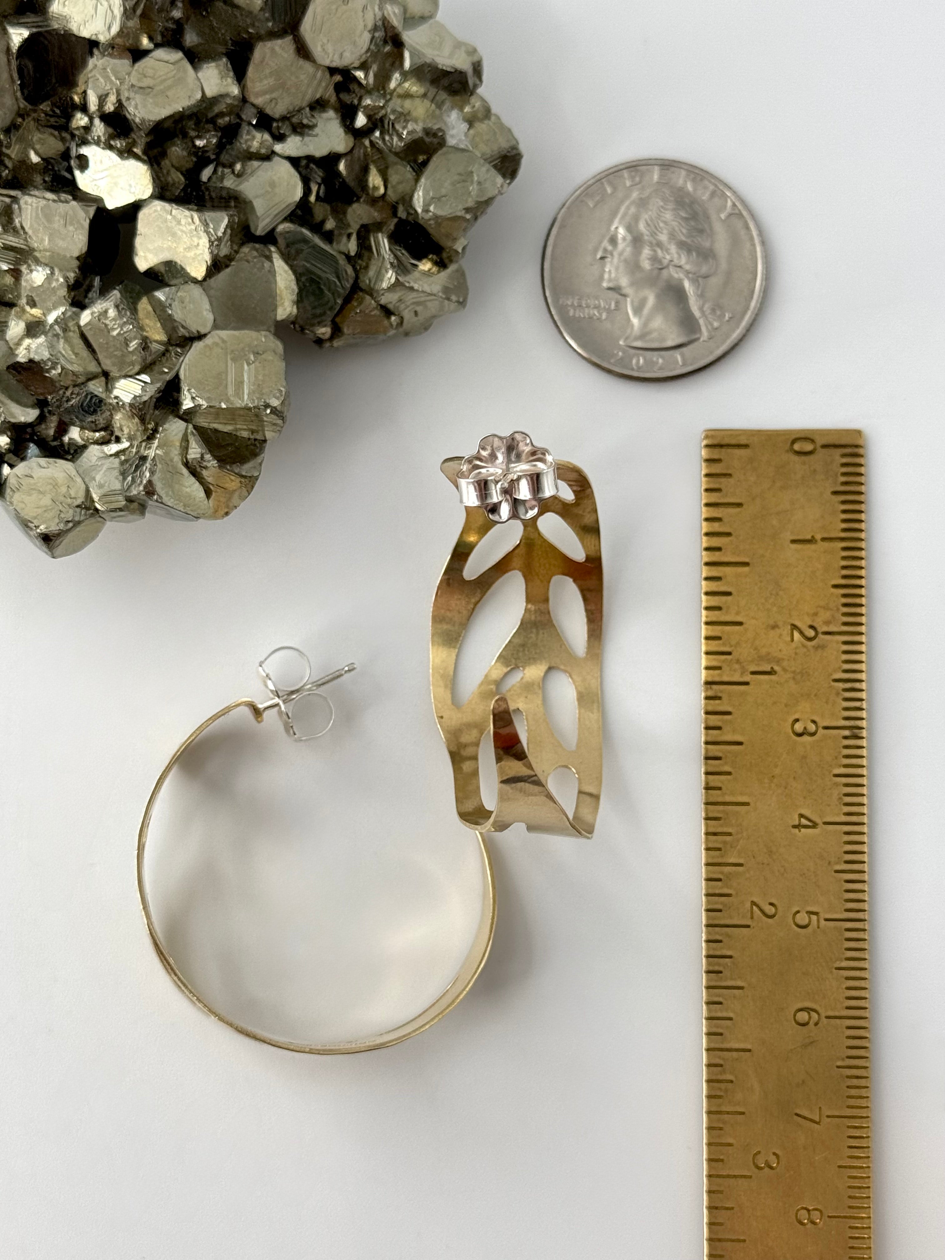 •MONSTERA ADANSONII HOOPS• brass + silver post earrings