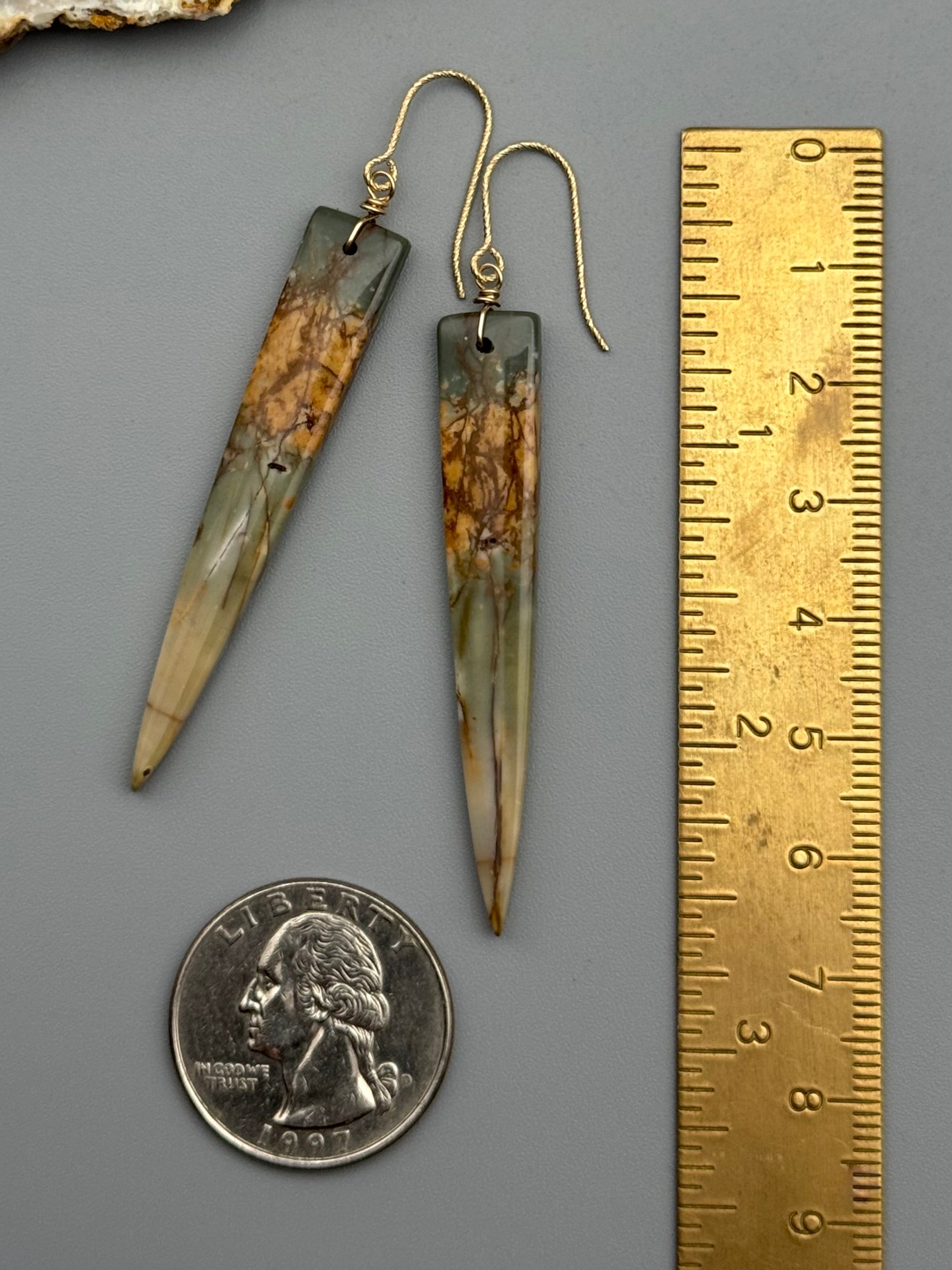 •STRAY• red creek jasper fang + gold earrings