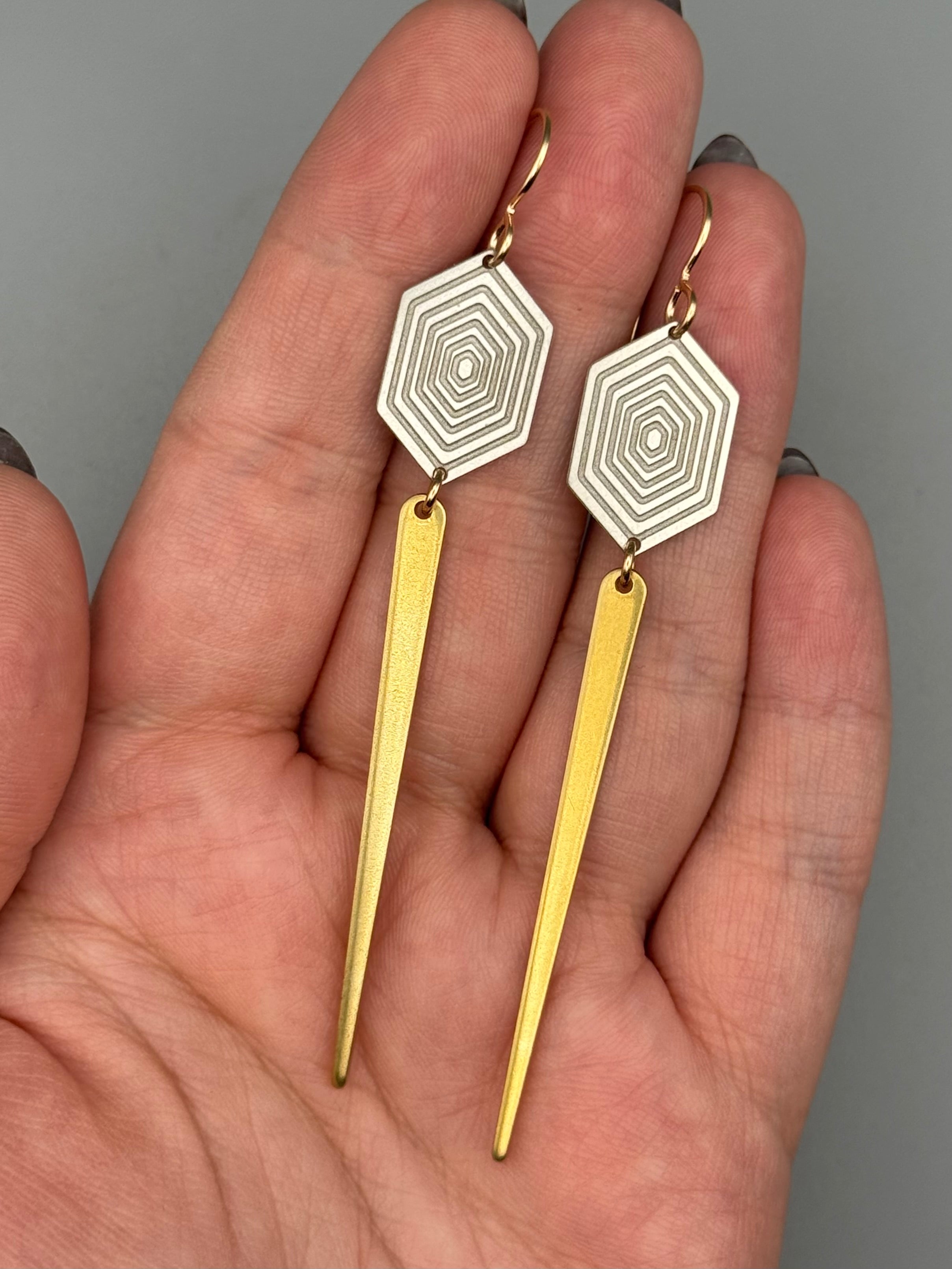 •HEX DAGGERS• mixed metal dangle earrings