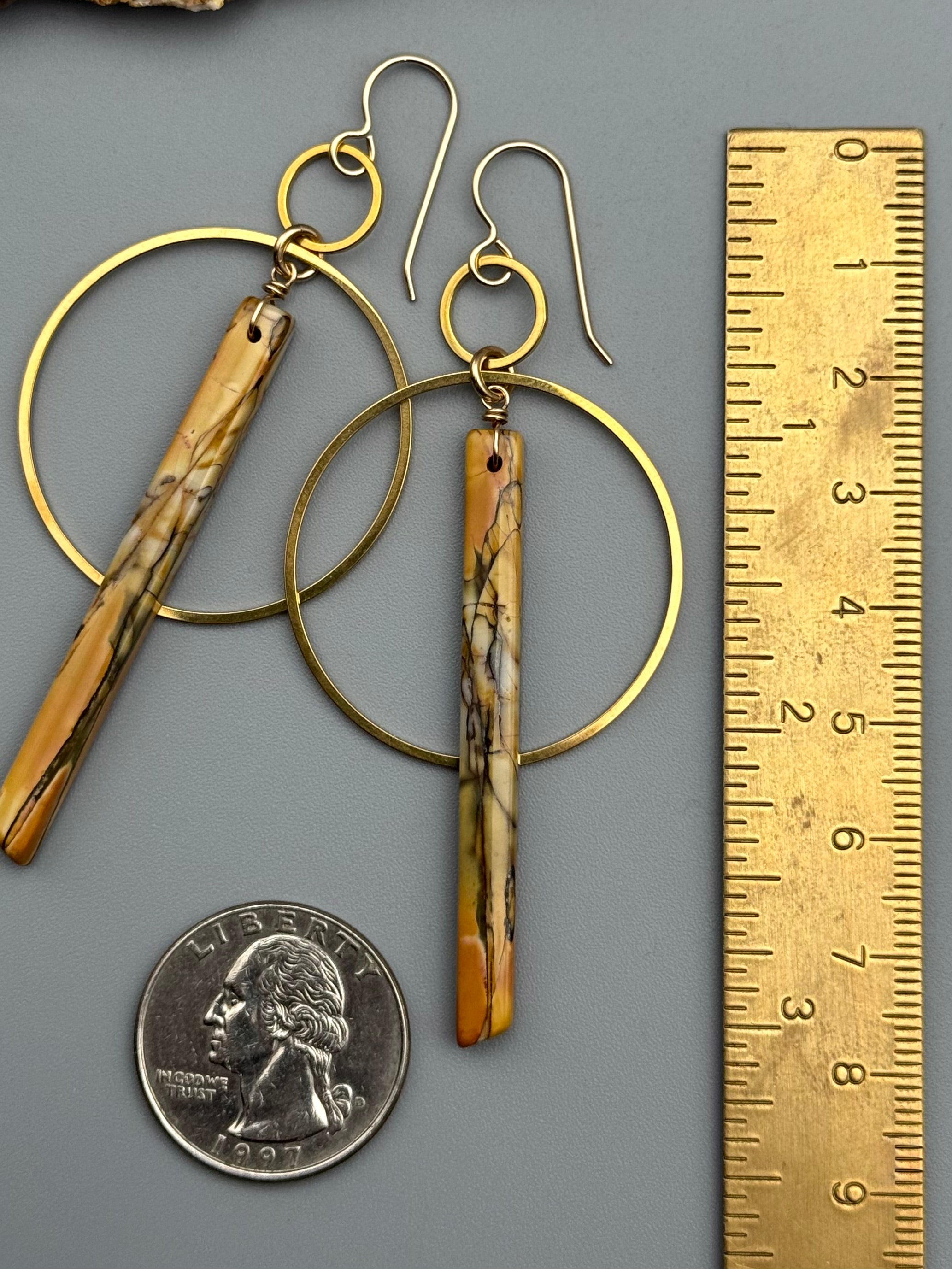 •EQUA-ORBIT• red creek jasper stick + gold earrings