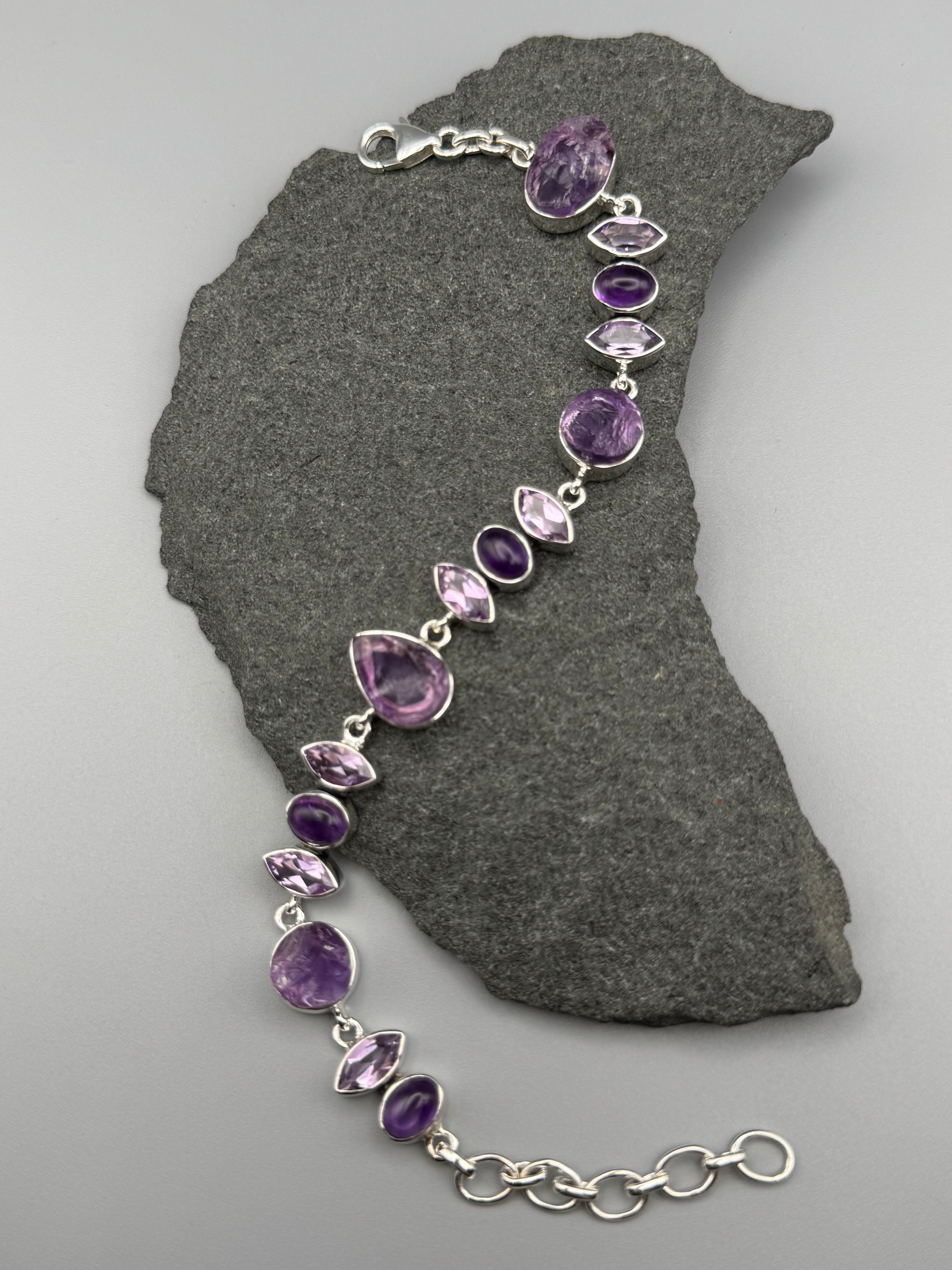 •AMETHYST - GEO MIX• linked silver bracelet (7.25" - 9")
