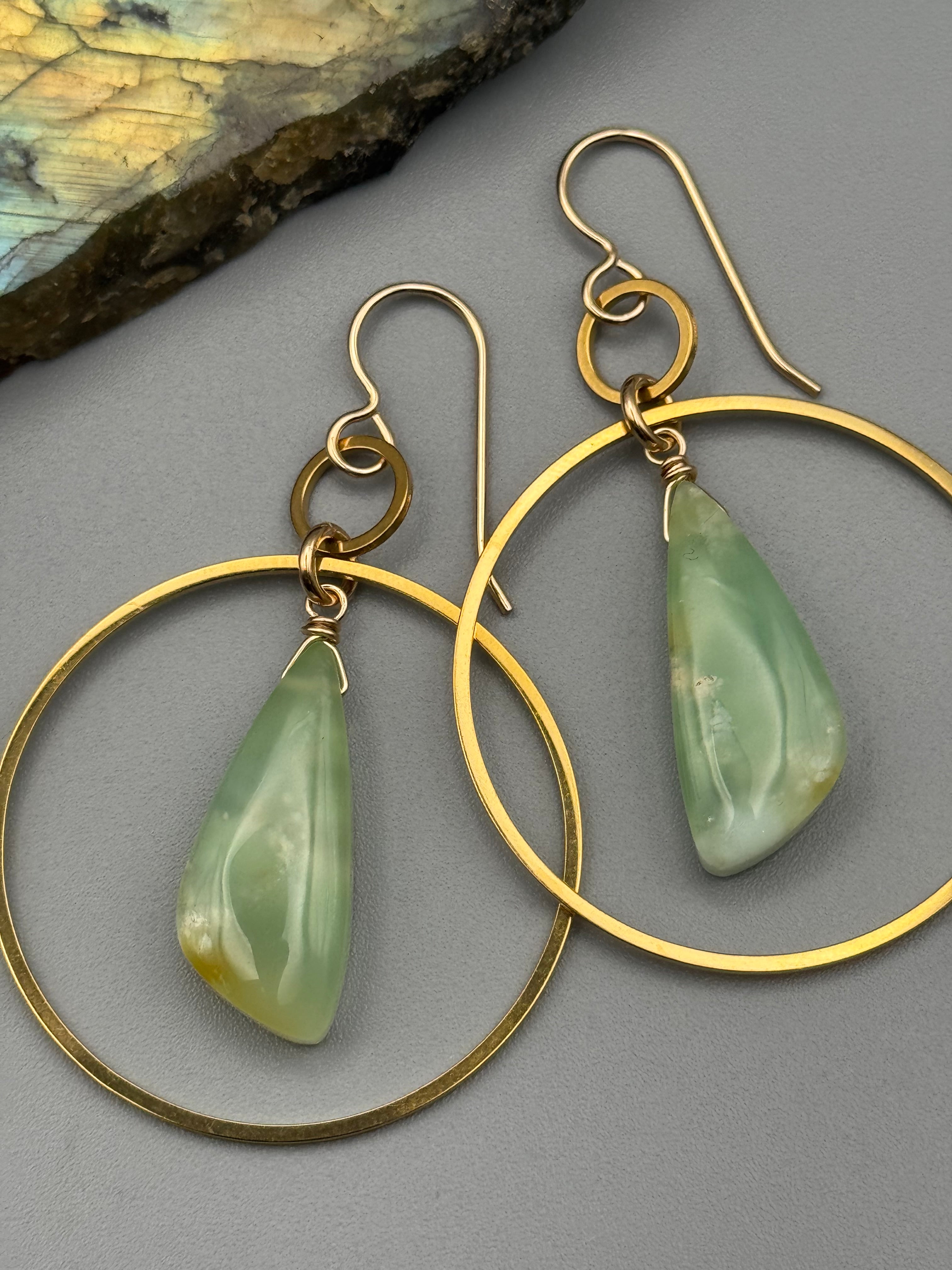 •EQUA-LUNA• chrysoprase wing + gold earrings