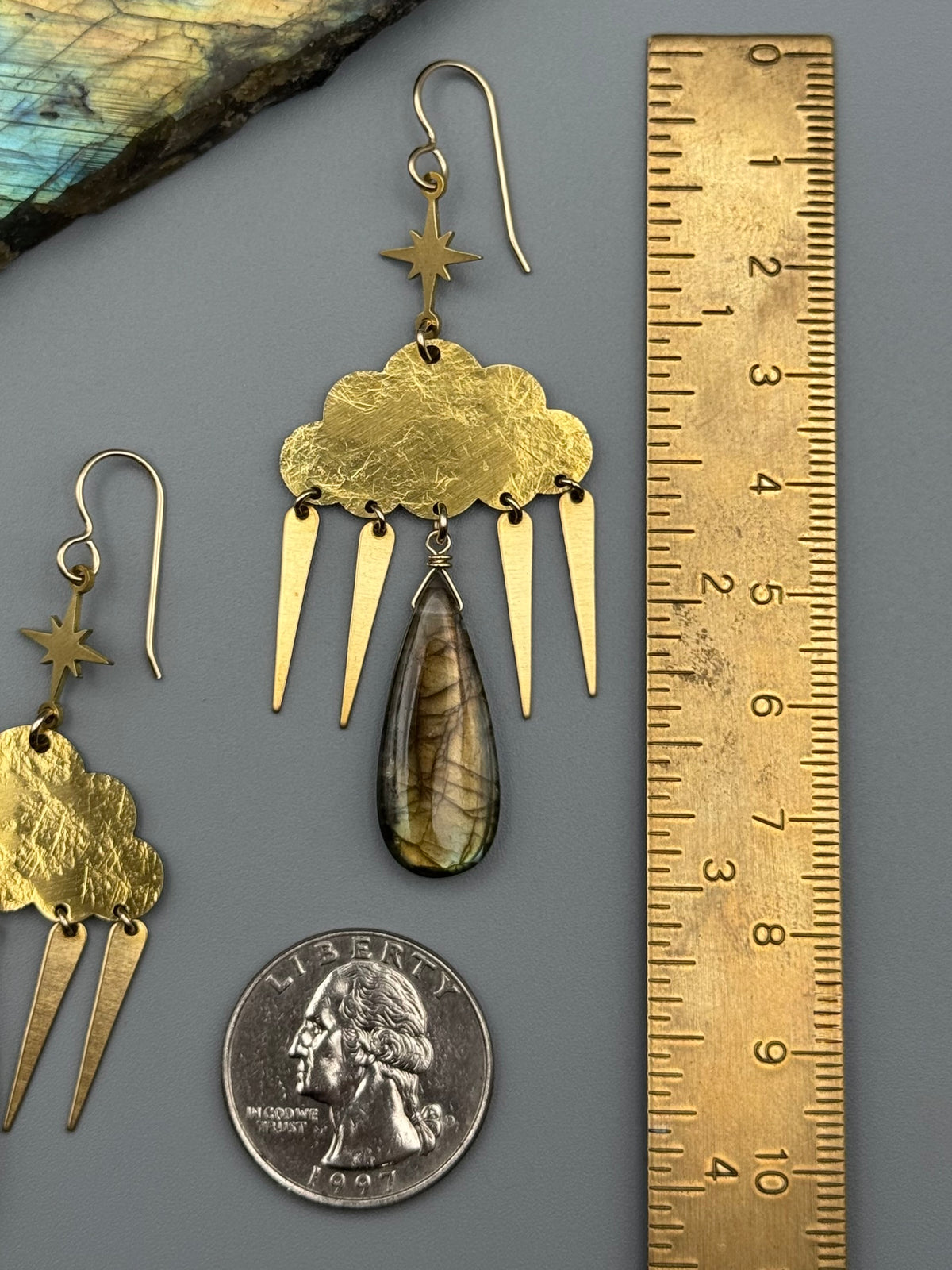 •STORMY• golden labradorite tear + gold earrings