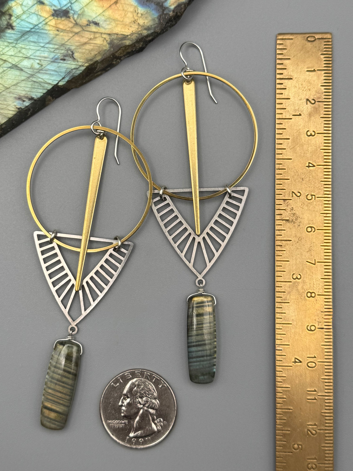 •STELLAR• golden labradorite + mixed metal earrings
