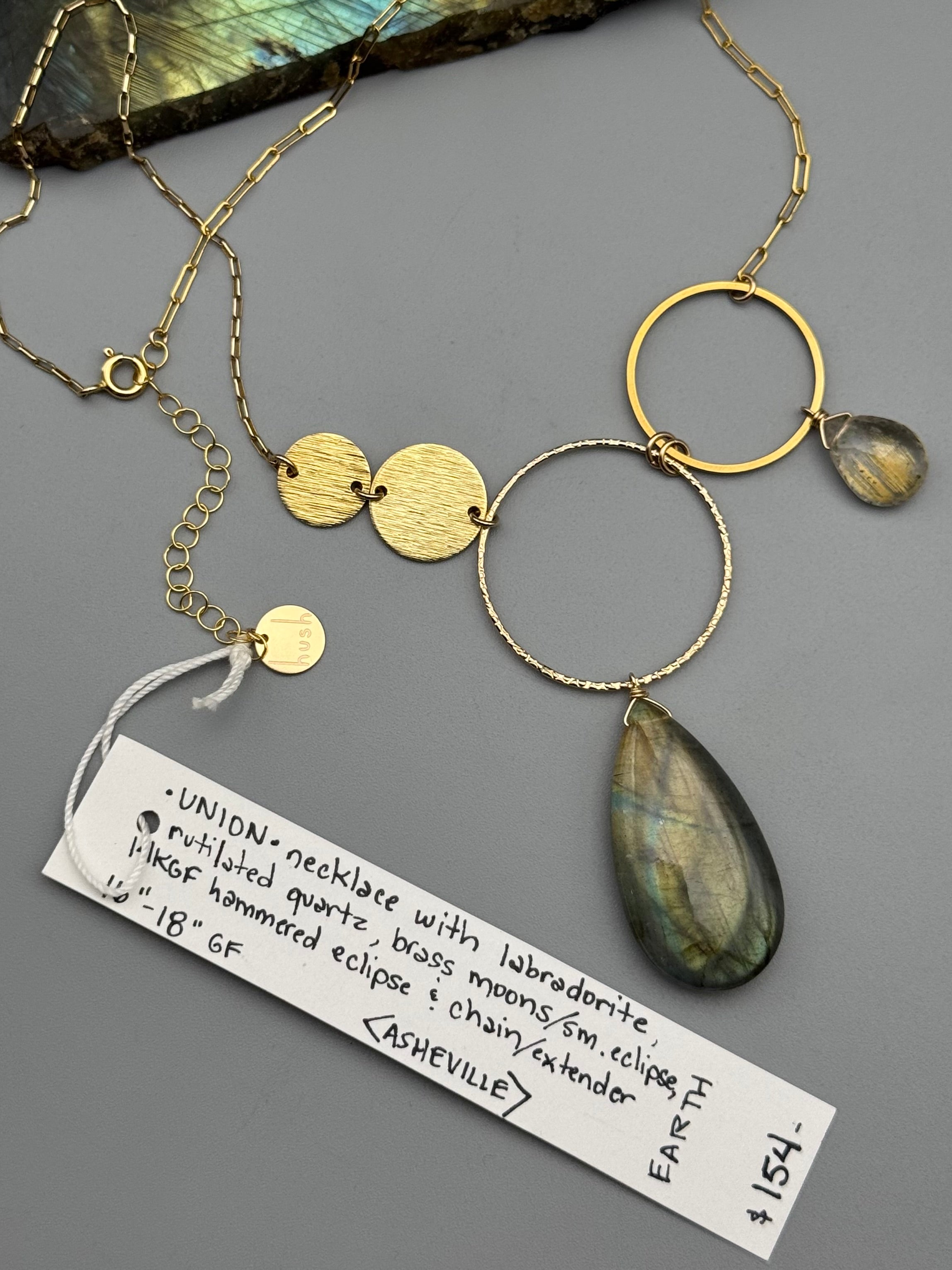 •UNION• rutilated quartz + labradorite gold necklace (16"-18" long)