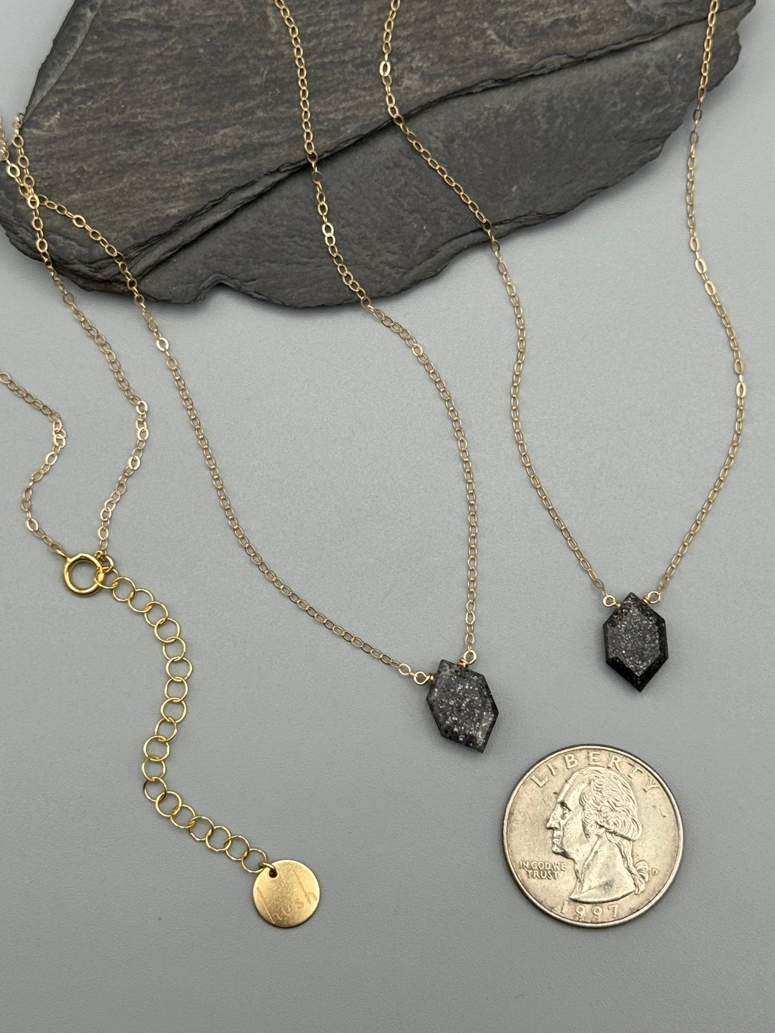 •STRAY• faceted black aventurine lil' hex + gold necklace (various lengths)