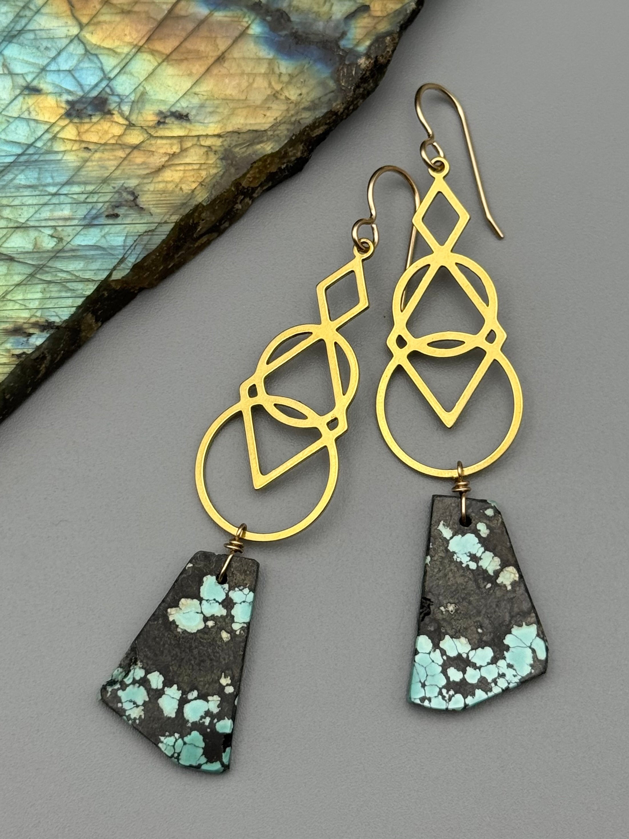 •SIGNS• turquoise slab + gold earrings