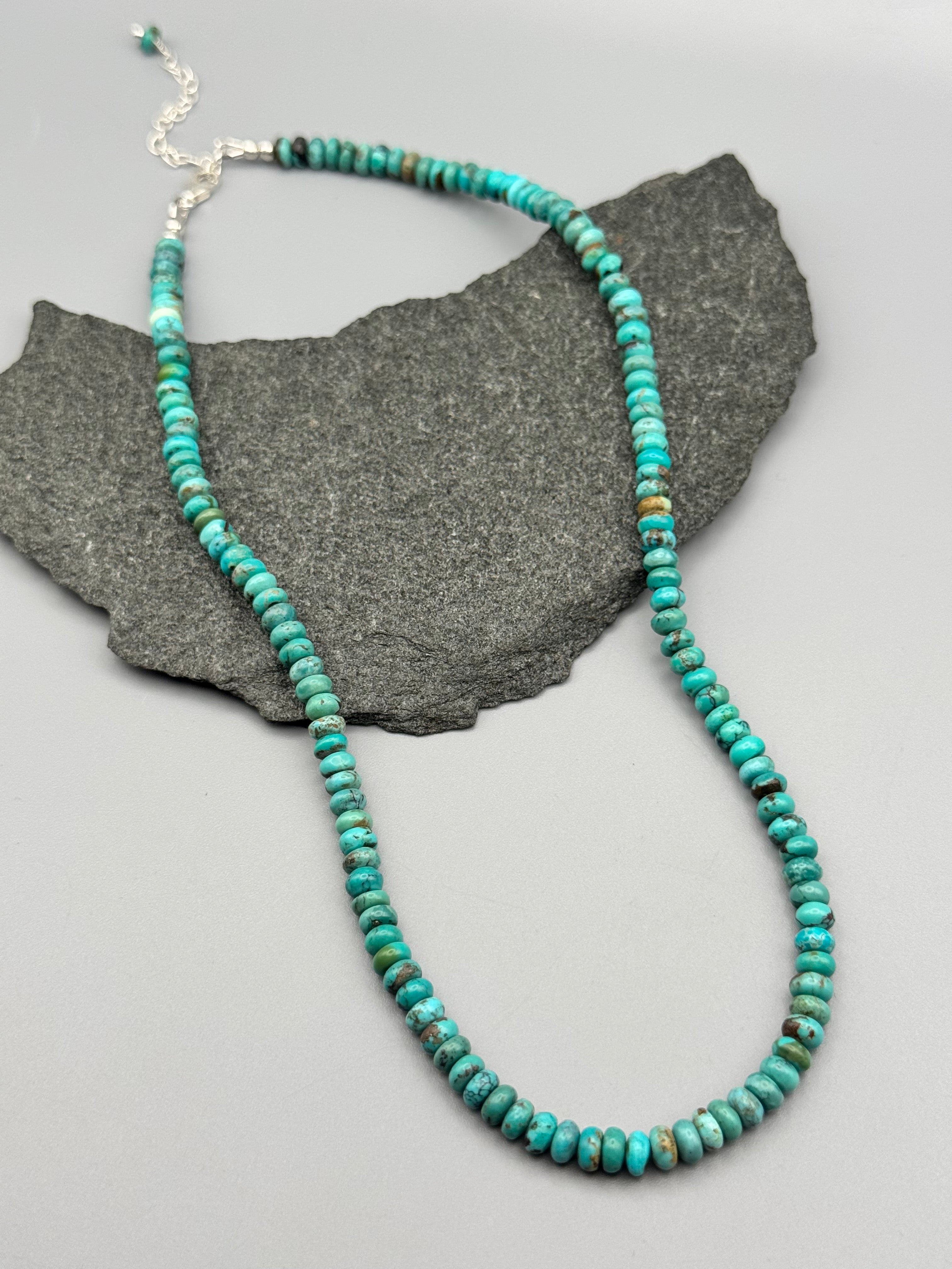 •HUBEI TURQUOISE - STRAND• silver beaded necklace (17" - 19" long)