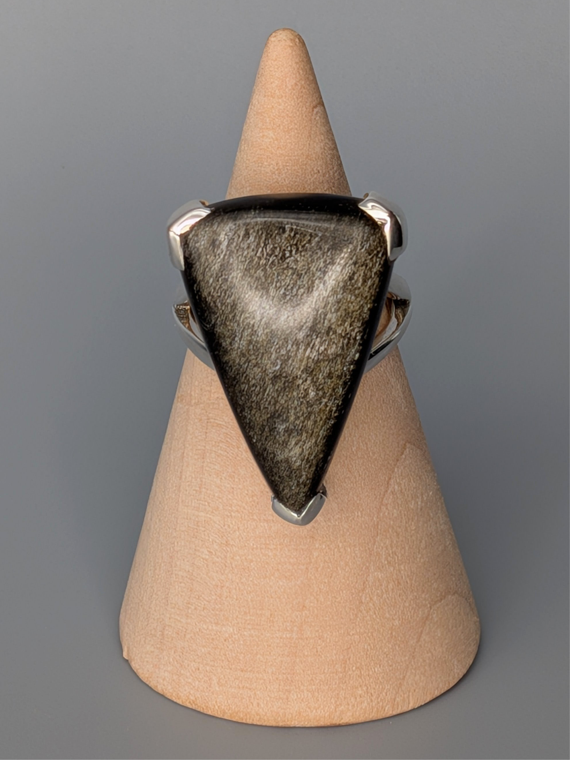 •GOLD SHEEN OBSIDIAN - SOFT TRI• bezel capped silver ring (size 5.75)