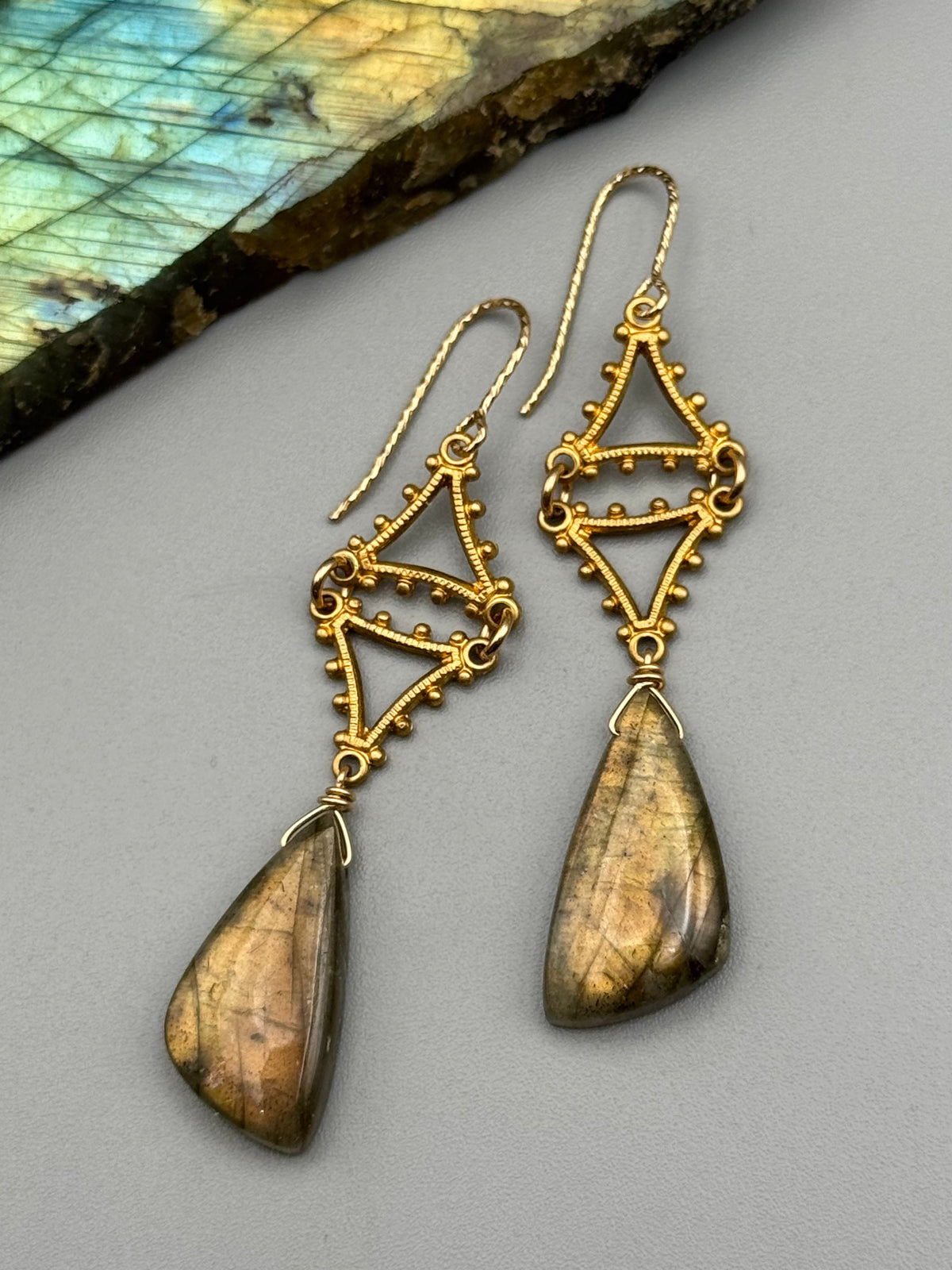 •ANABELLE• golden labradorite wing + gold earrings