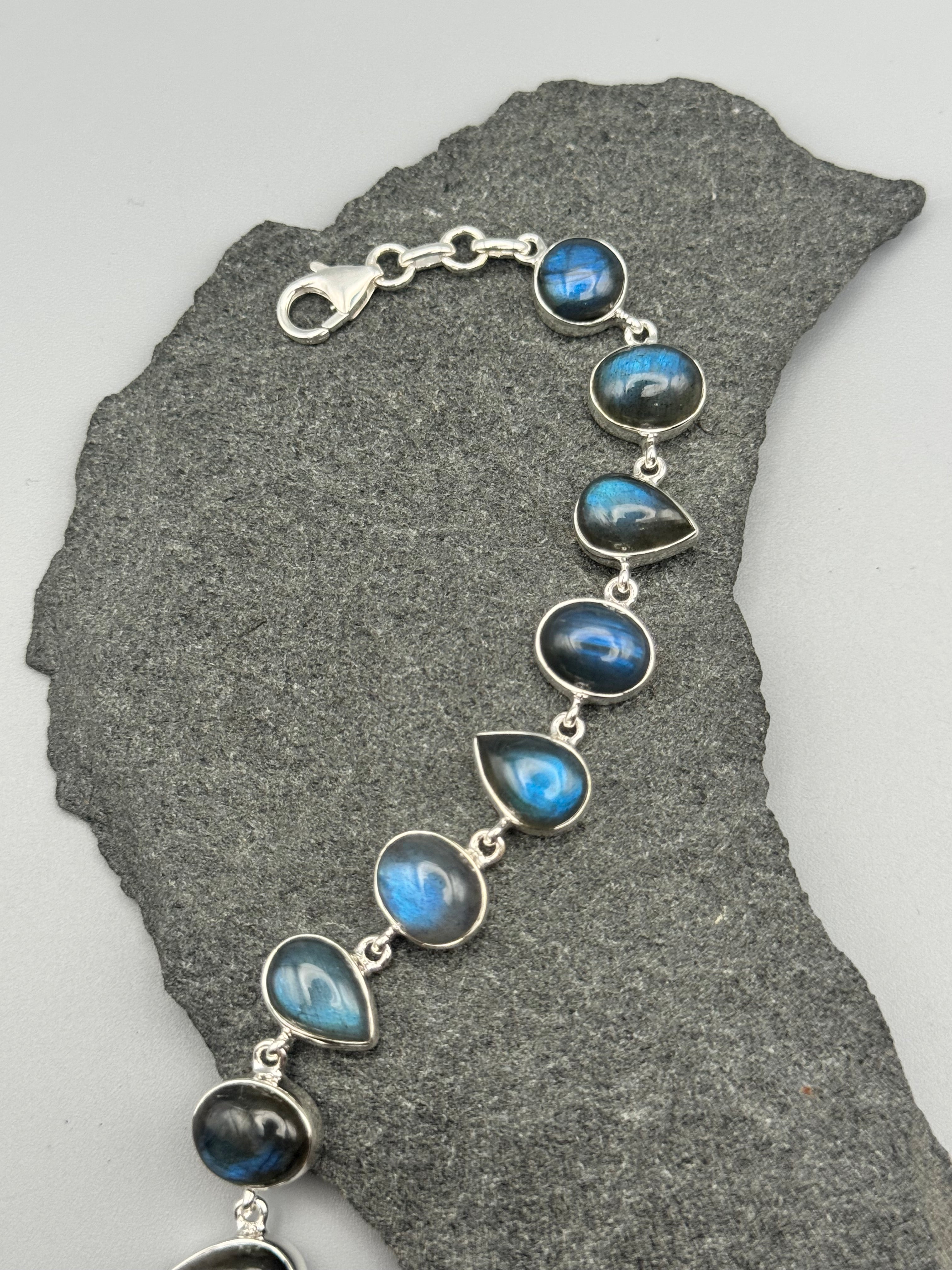 •LABRADORITE - LIL' GEO MIX - 1• linked silver bracelet (7.25" - 9")