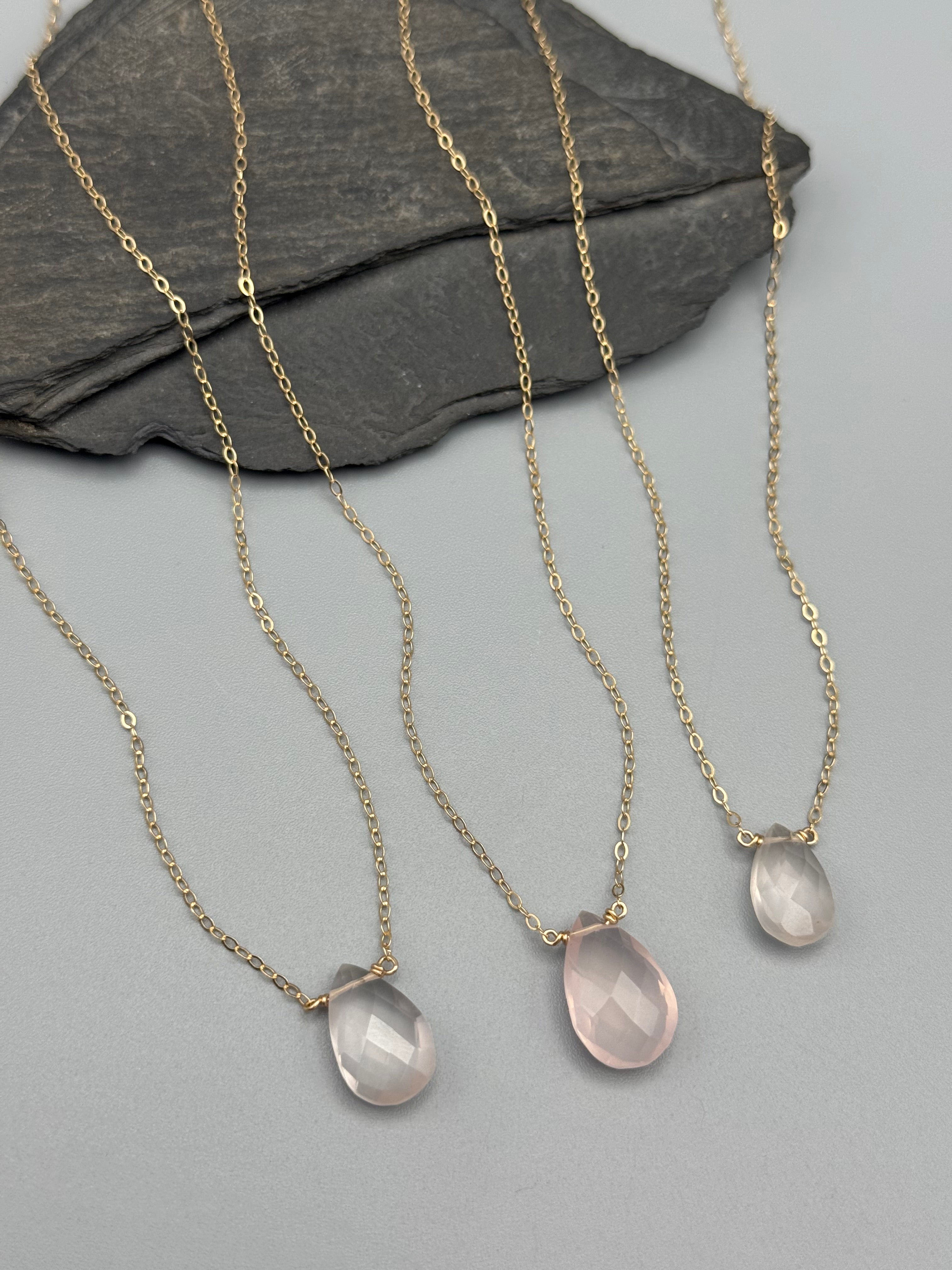 •STRAY• faceted rose quartz teardrop + gold necklace (various lengths)