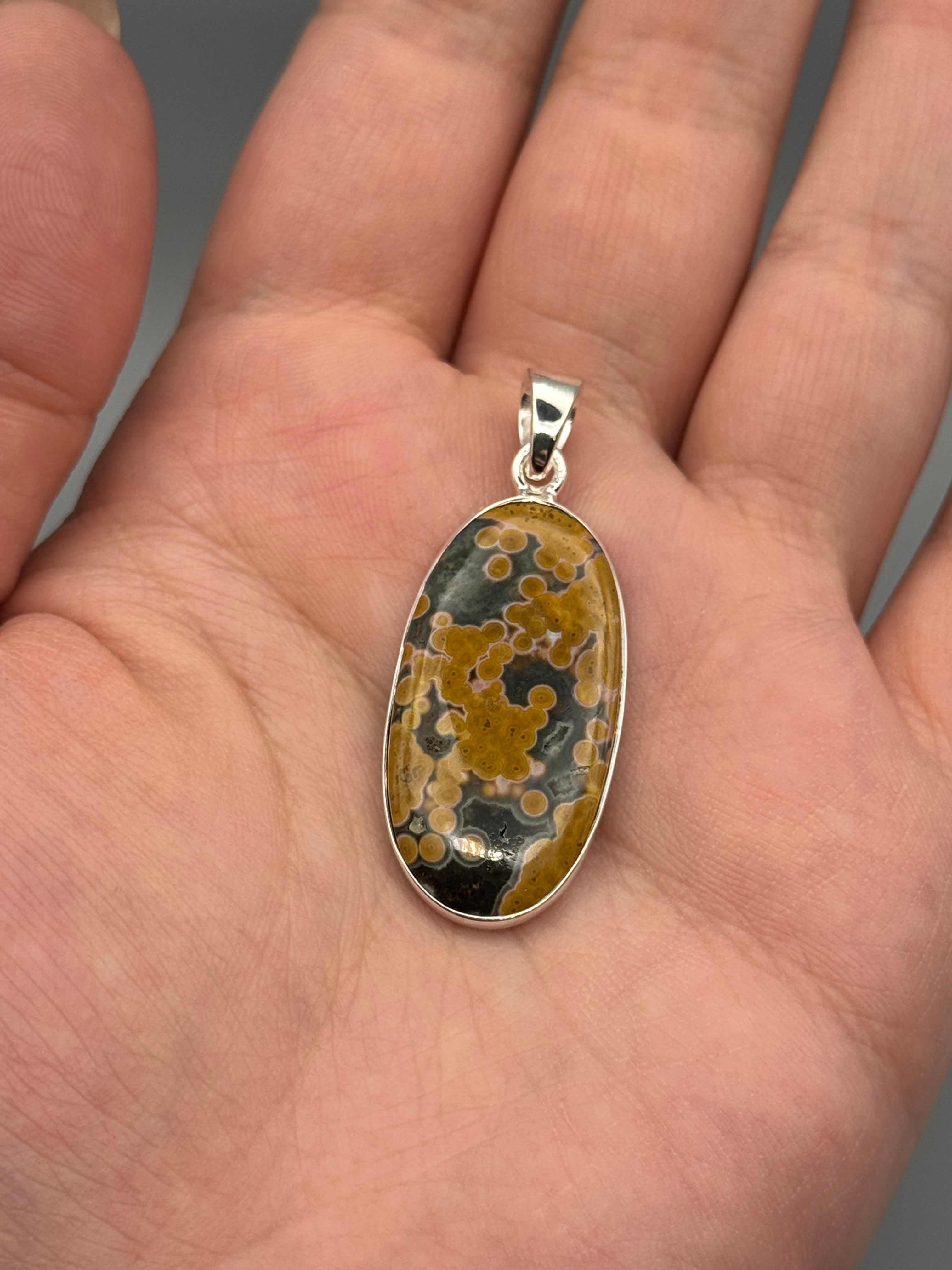 •OCEAN JASPER - SLENDER OVAL• sterling silver pendant