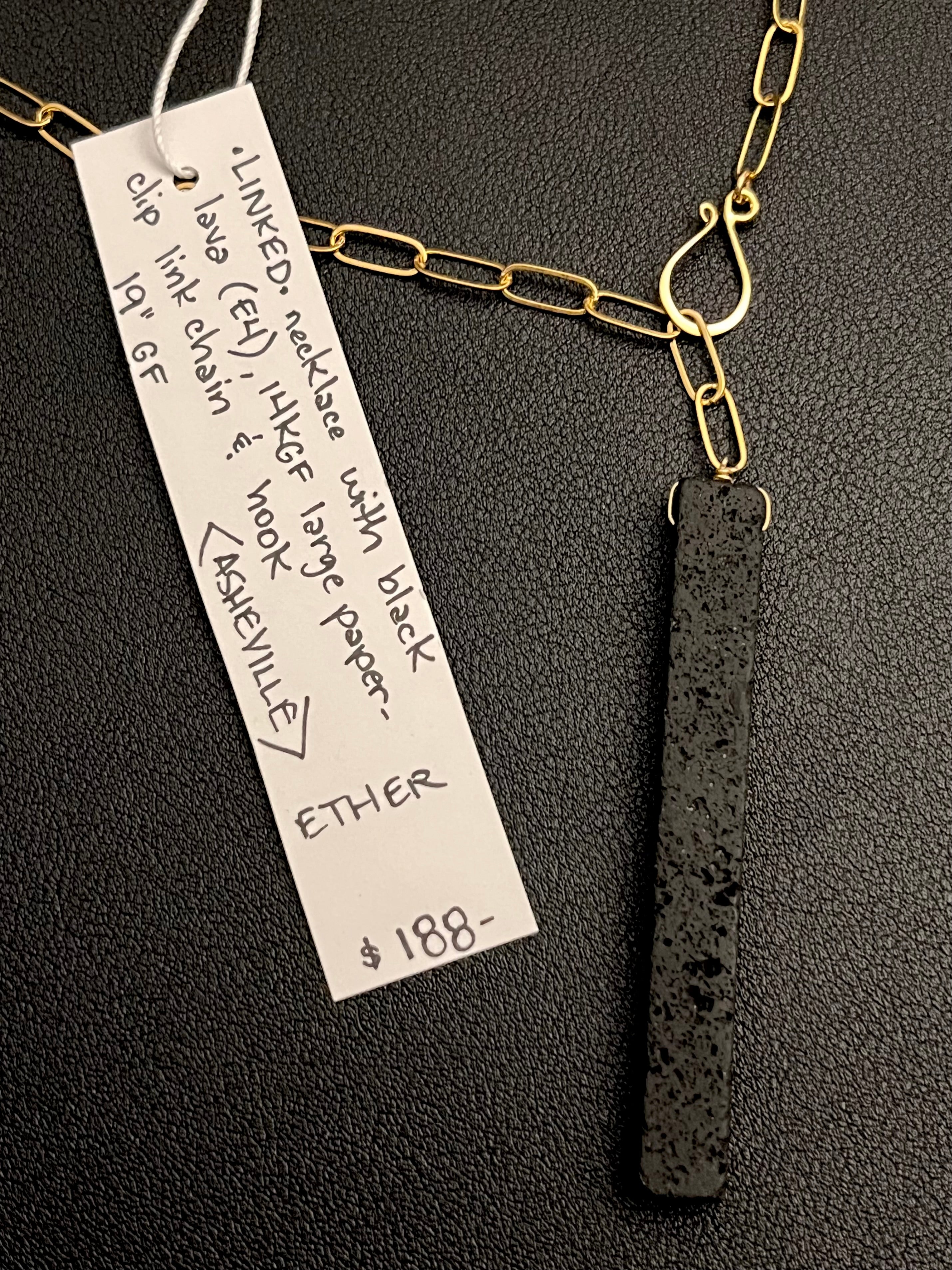 •LINKED• black lava + gold necklace (19")