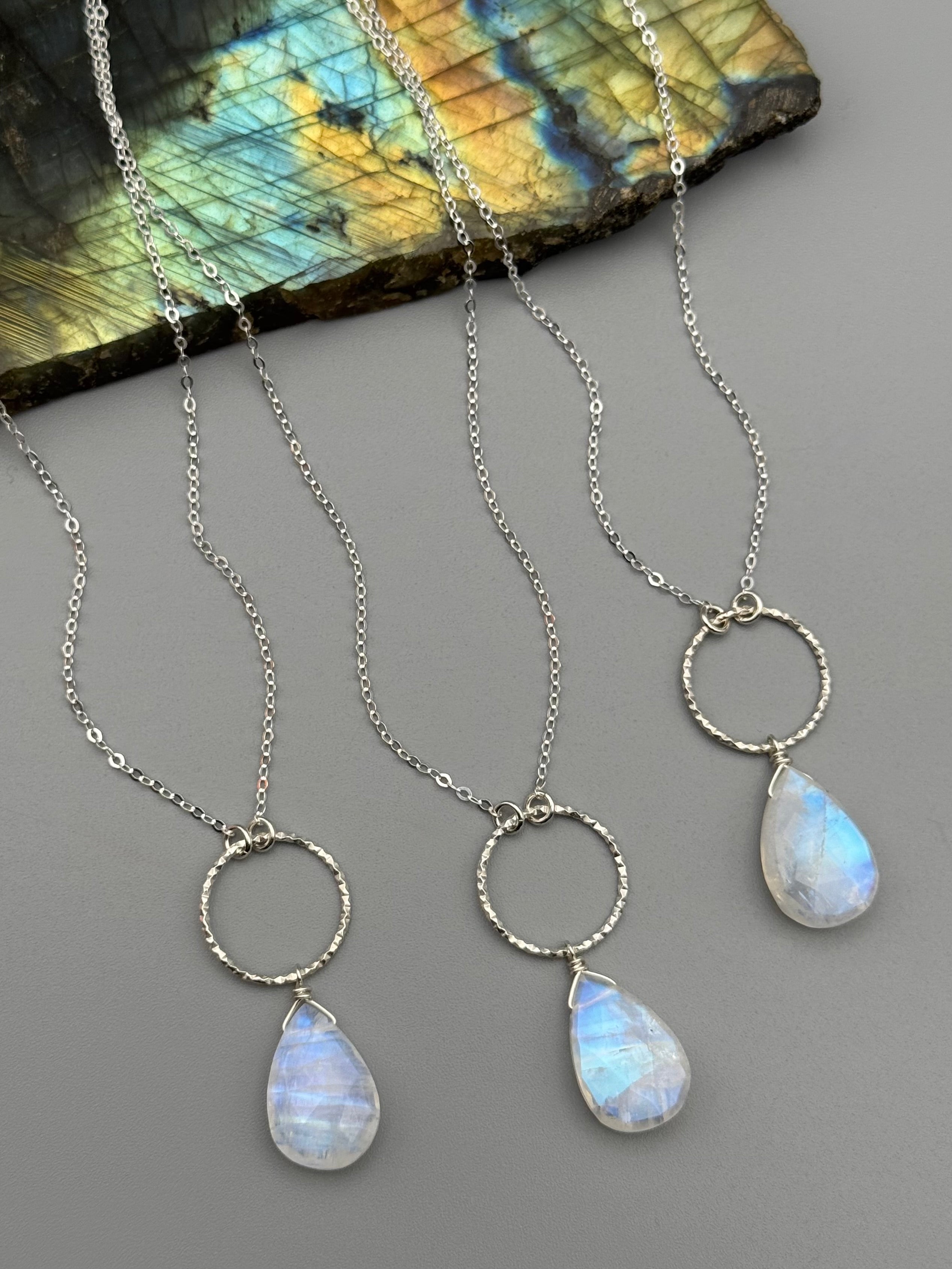 •LUNA• rainbow moonstone + silver necklace (various lengths)