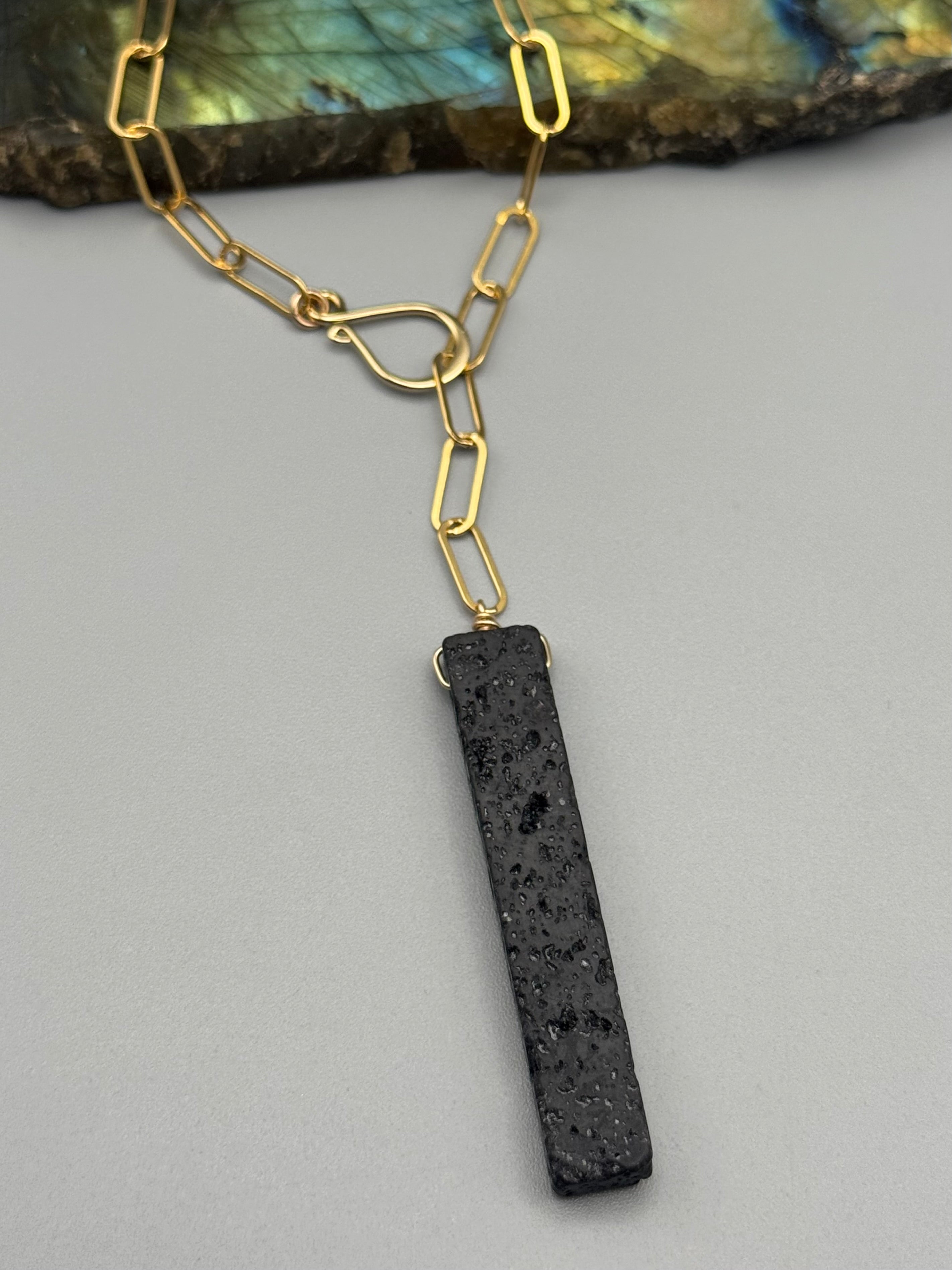 •LINKED• black lava + gold necklace (ADJ to 19")