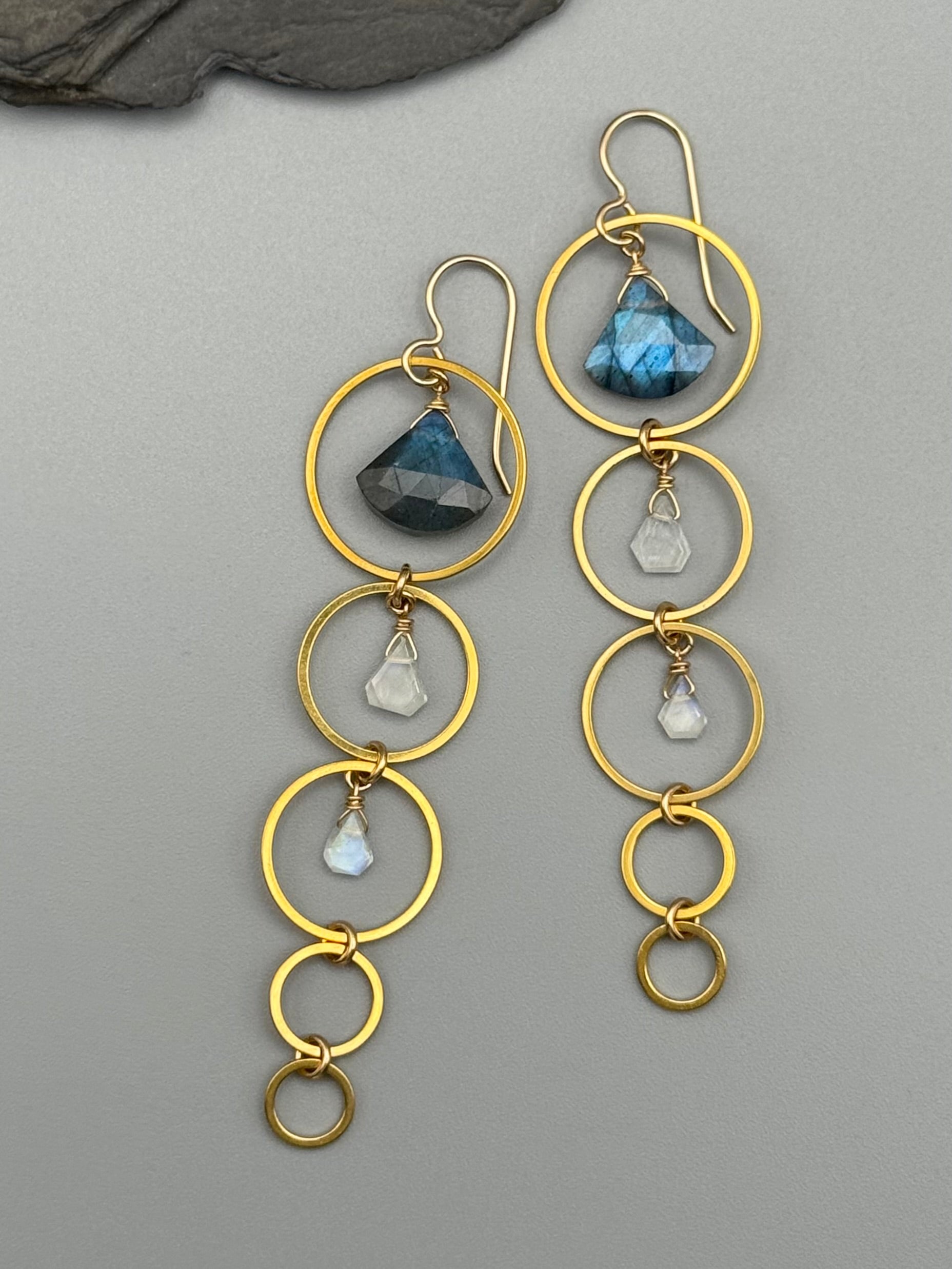 •10 OF CUPS• labradorite + rainbow moonstone gold earrings