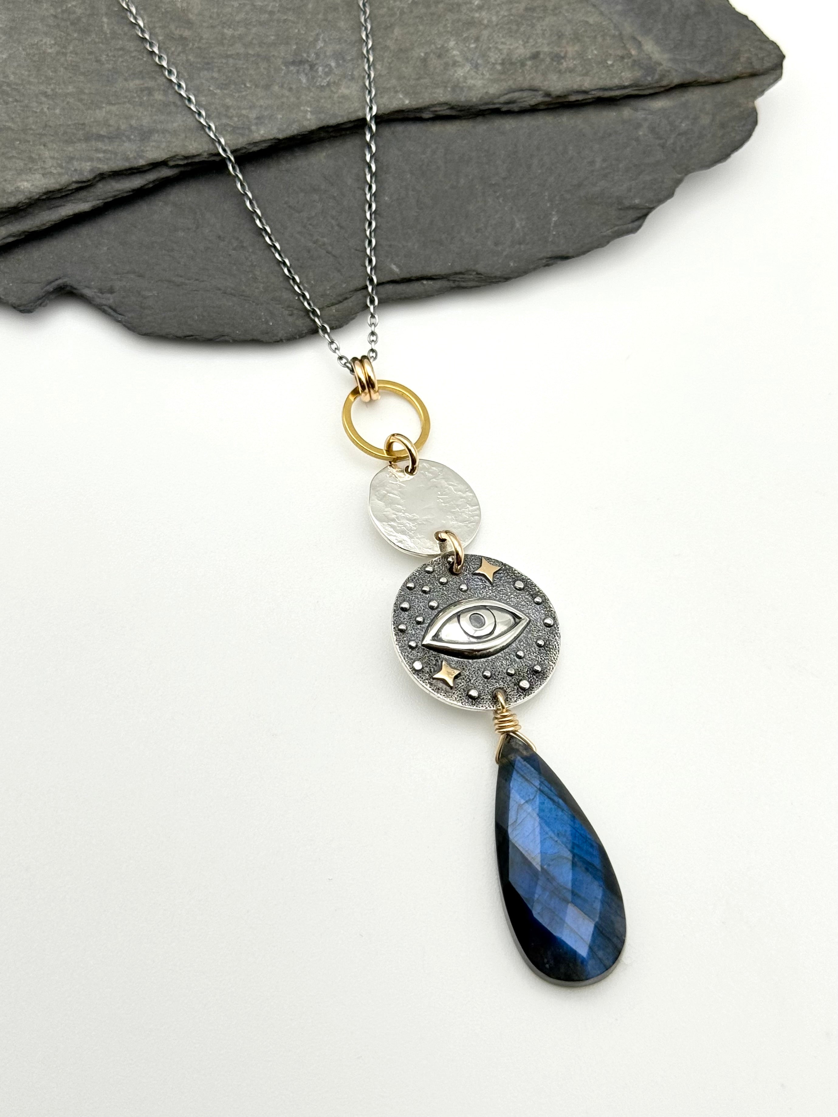 •WISDOM SEEKER• labradorite + eye + mixed metal necklace (18"-20" long)
