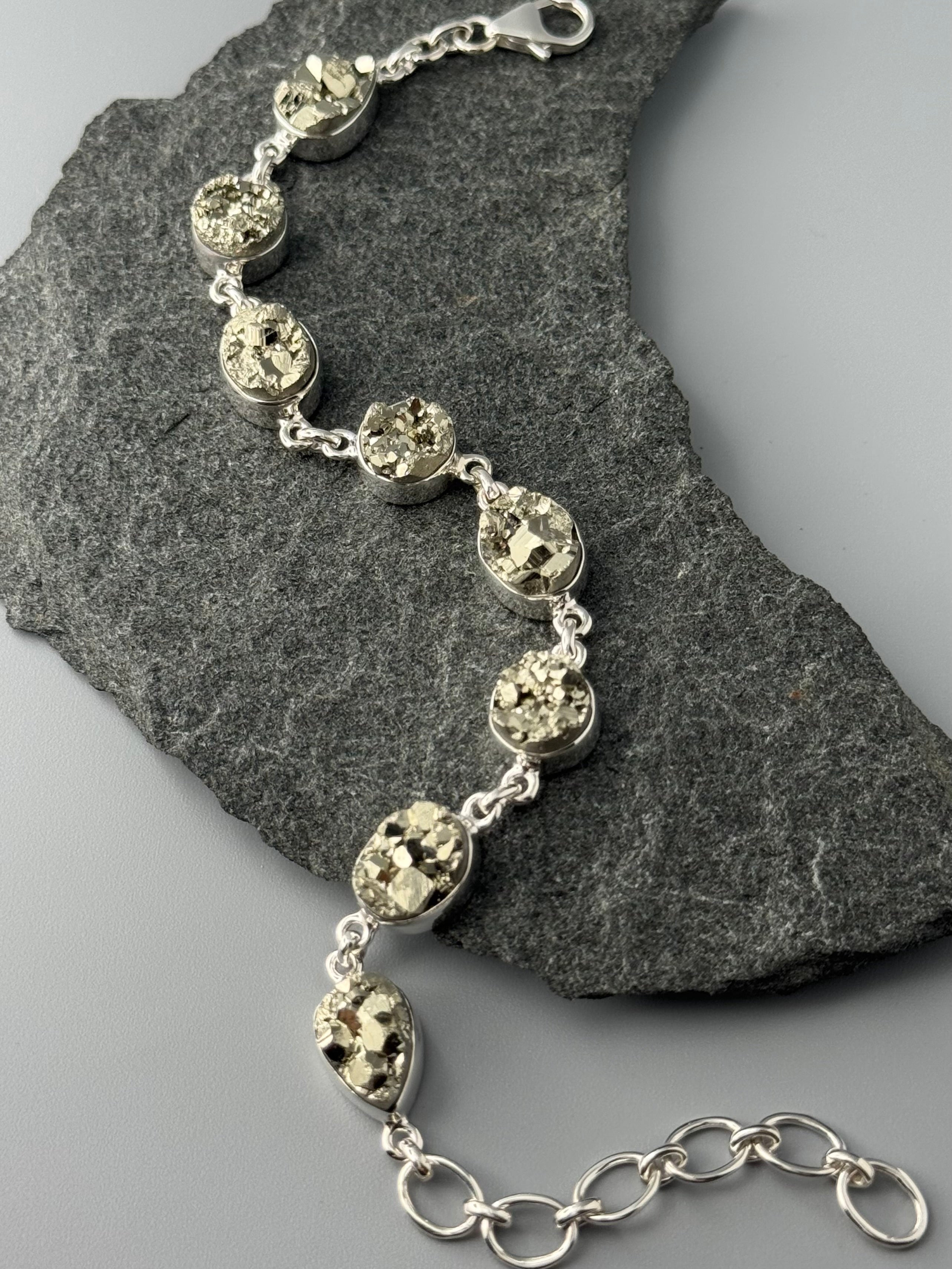 •PYRITE - GEO MIX• linked silver bracelet (7.25" - 9")