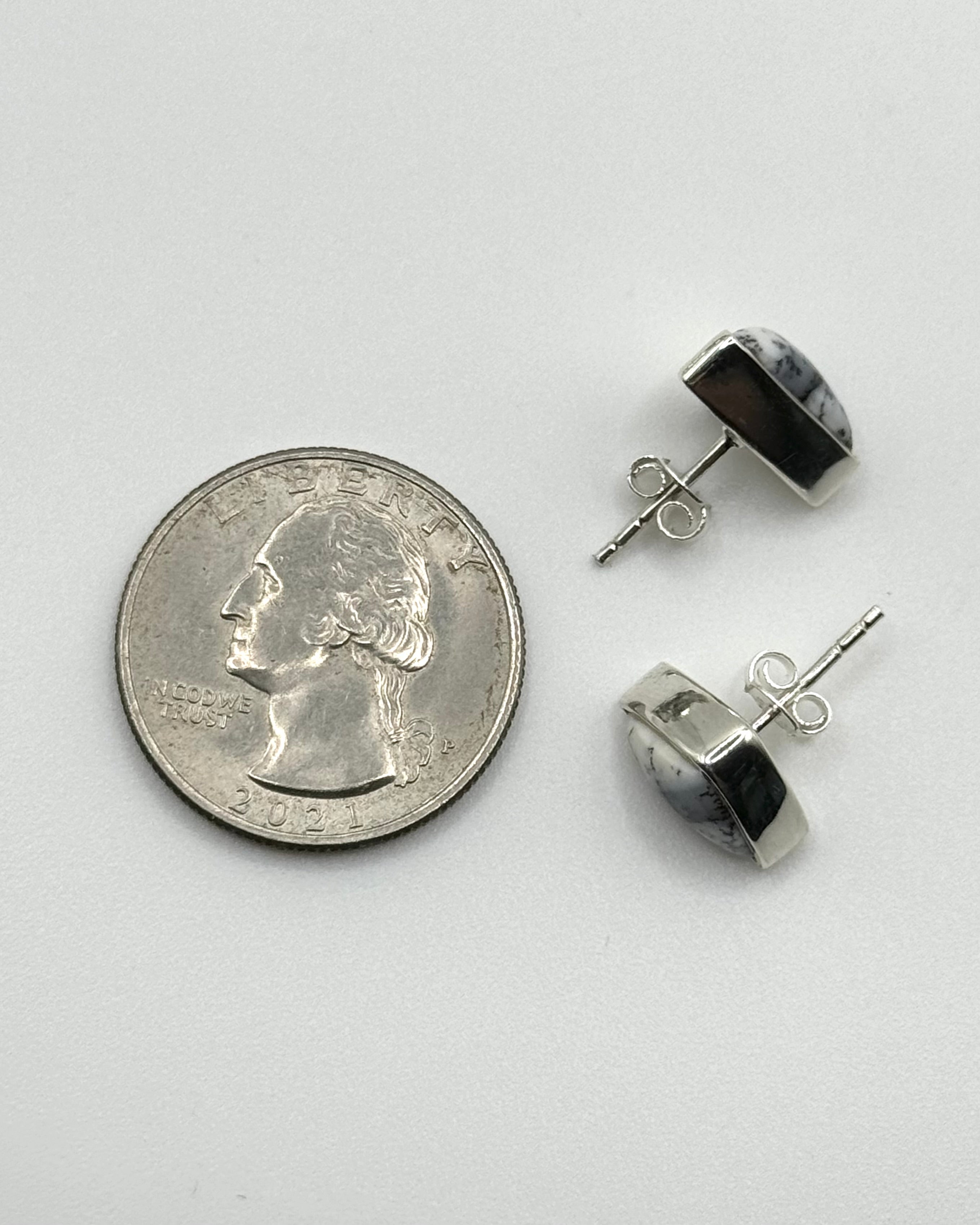 •DENDRITIC OPAL - SOFT TRIANGLE• silver bezel set stud earrings