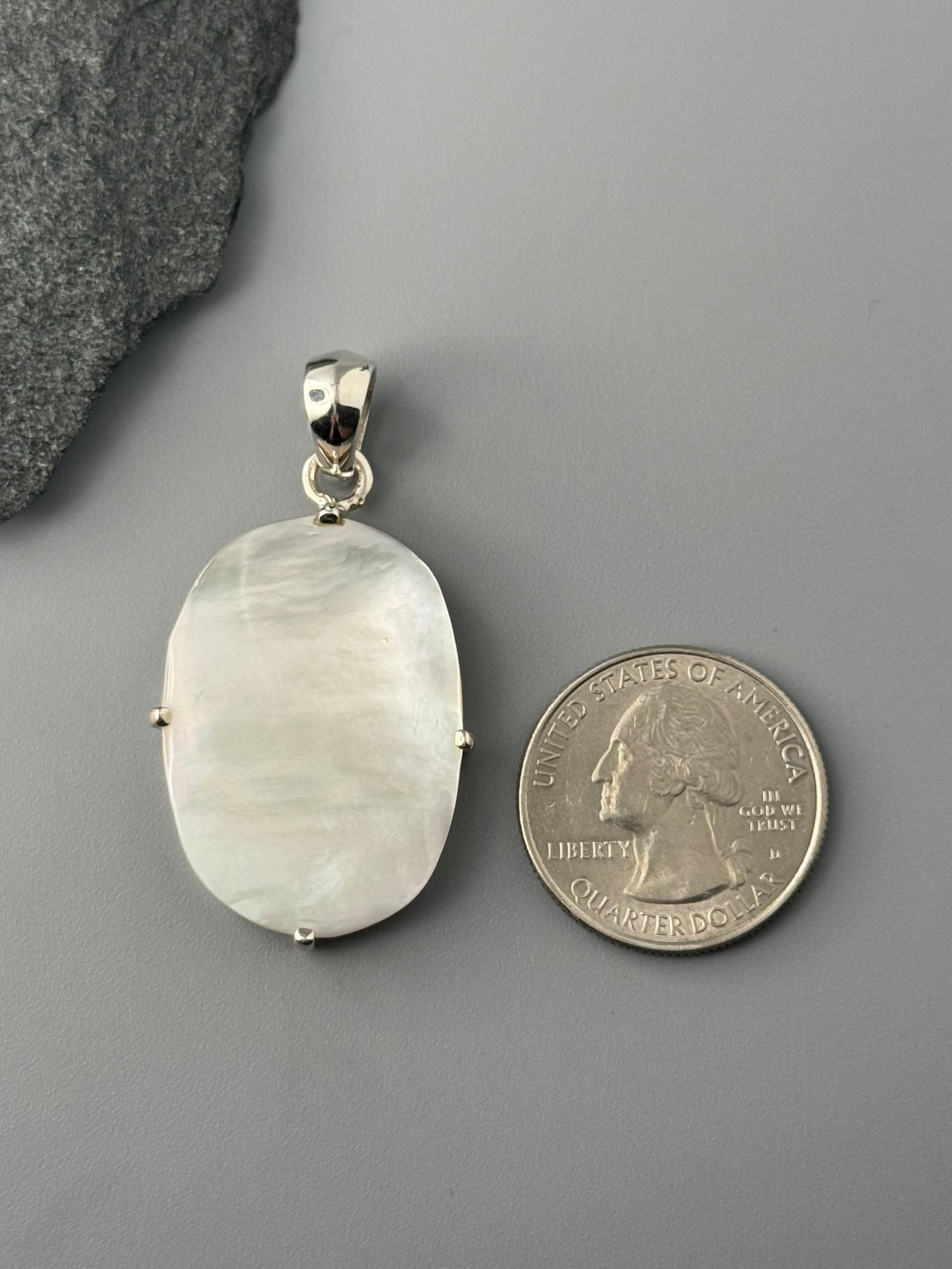 •MOTHER OF PEARL - SMALL OVAL• sterling silver pendant