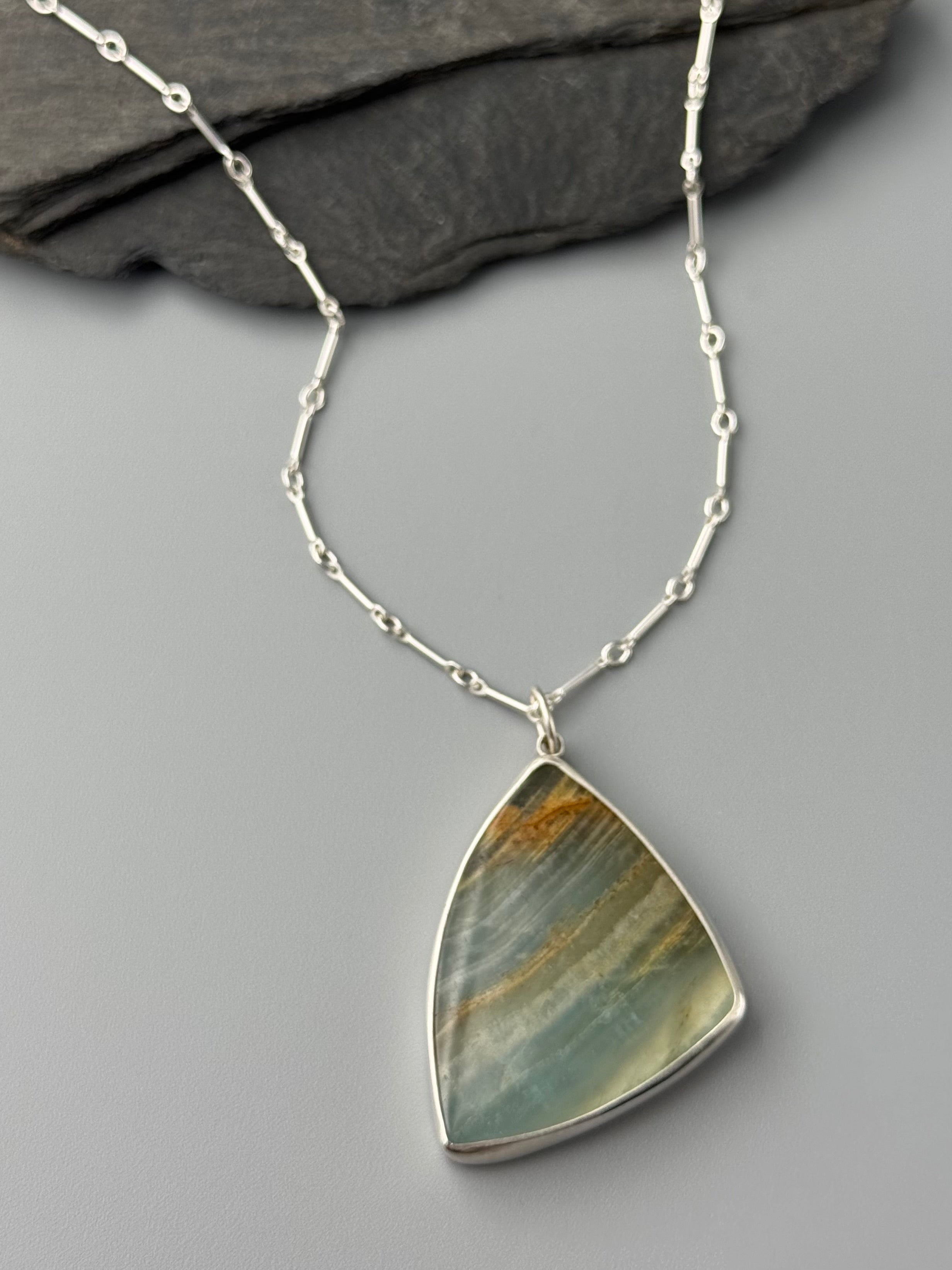 •HARMONY• blue calcite + olive branch + silver necklace (18" - 21" long)