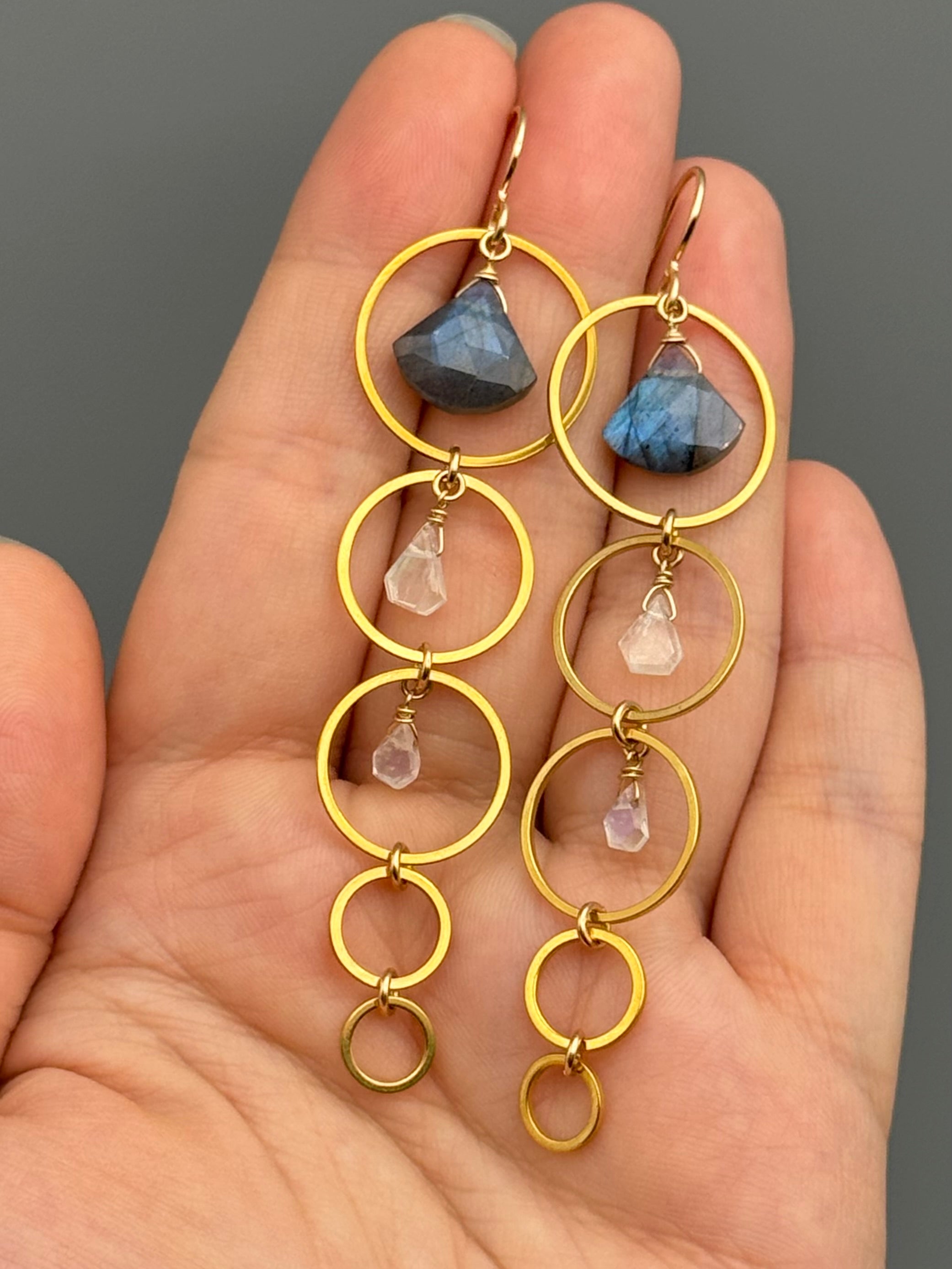•10 OF CUPS• labradorite + rainbow moonstone gold earrings