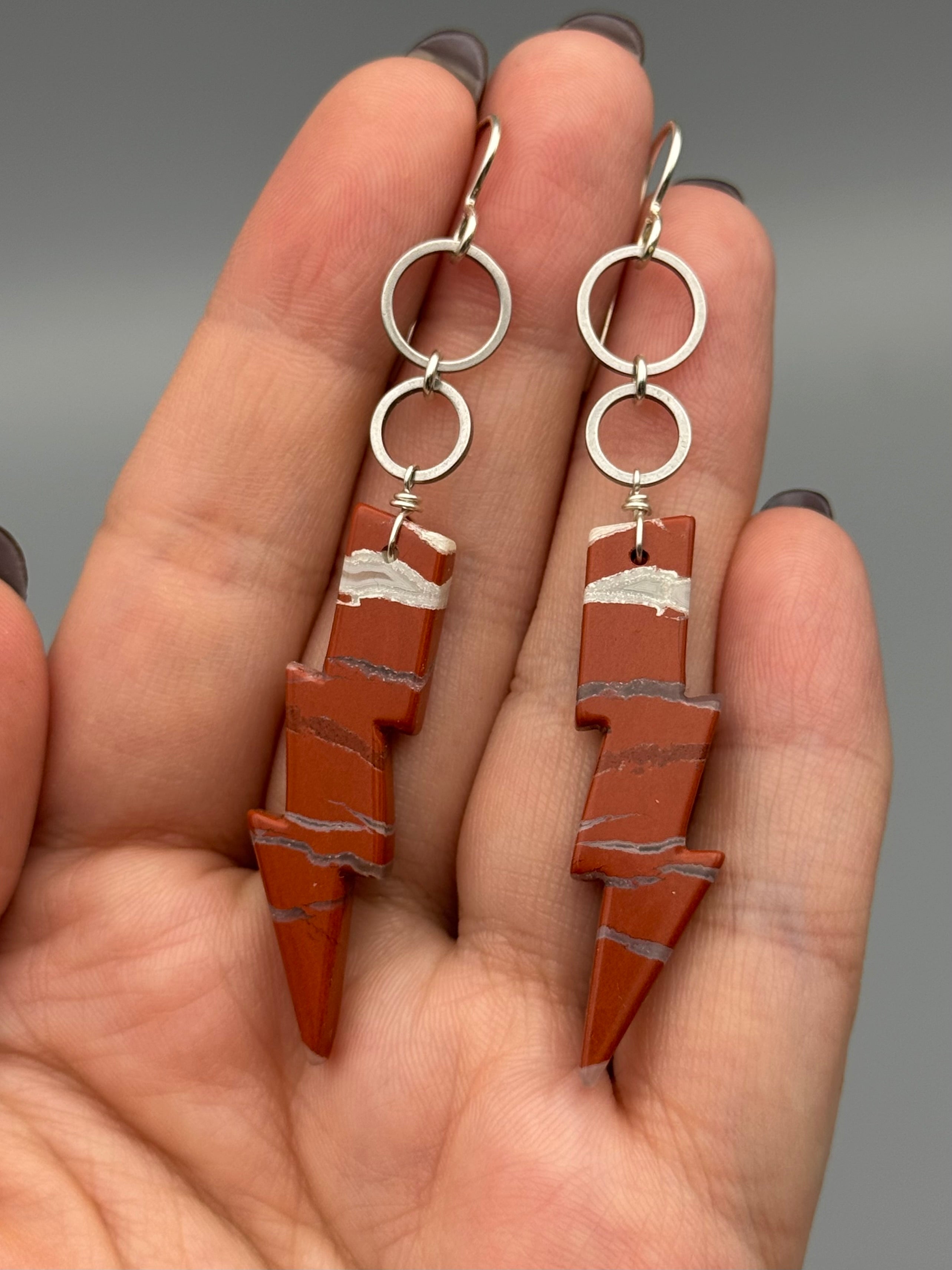•4 OF CUPS• red jasper bolt + silver earrings