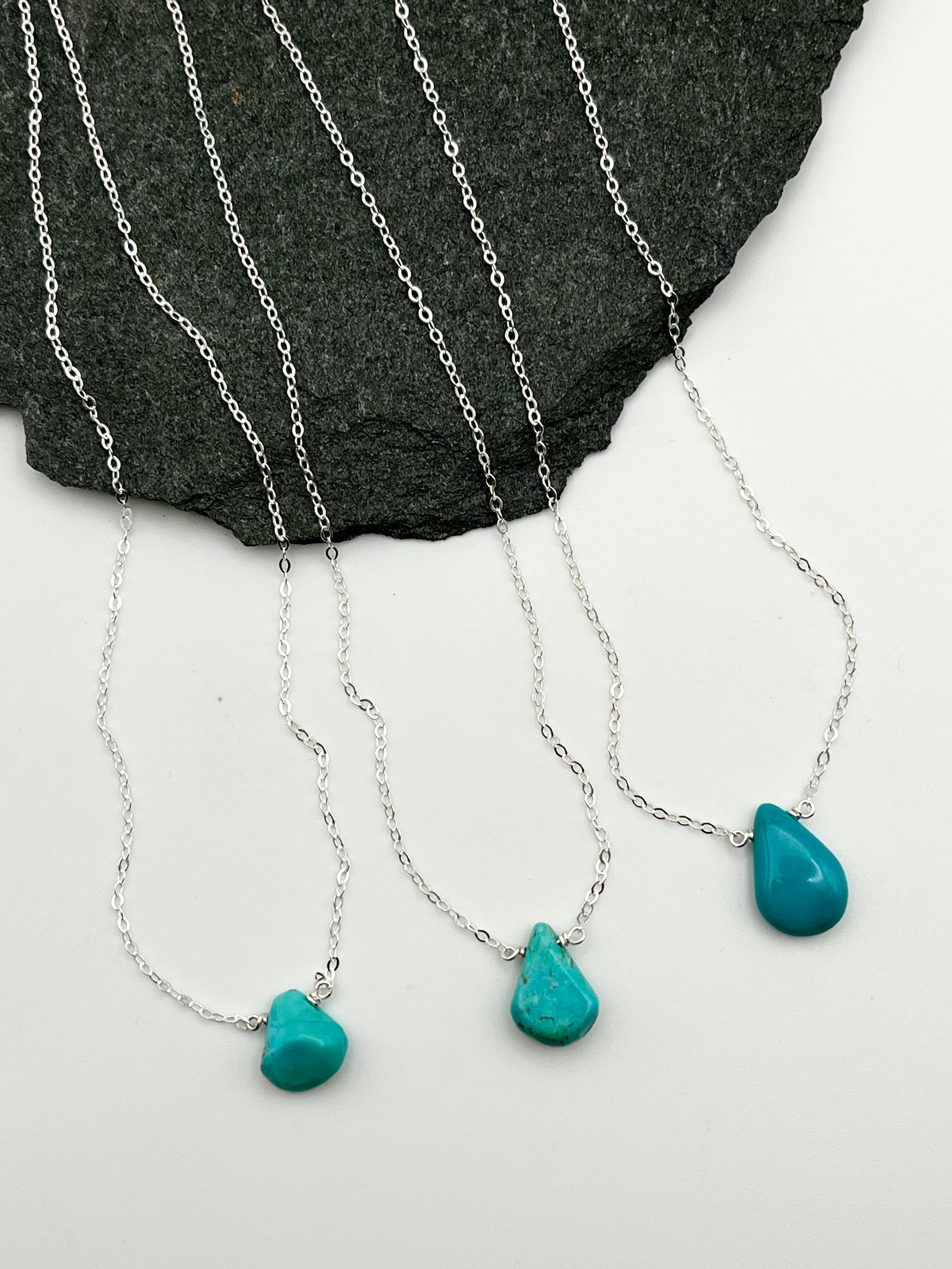 •STRAY• turquoise teardrop + silver necklace (various lengths)