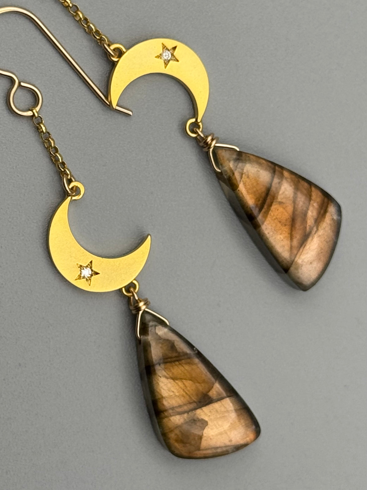 •CRYSTAL CRESCENT• golden labradorite wing + gold earrings
