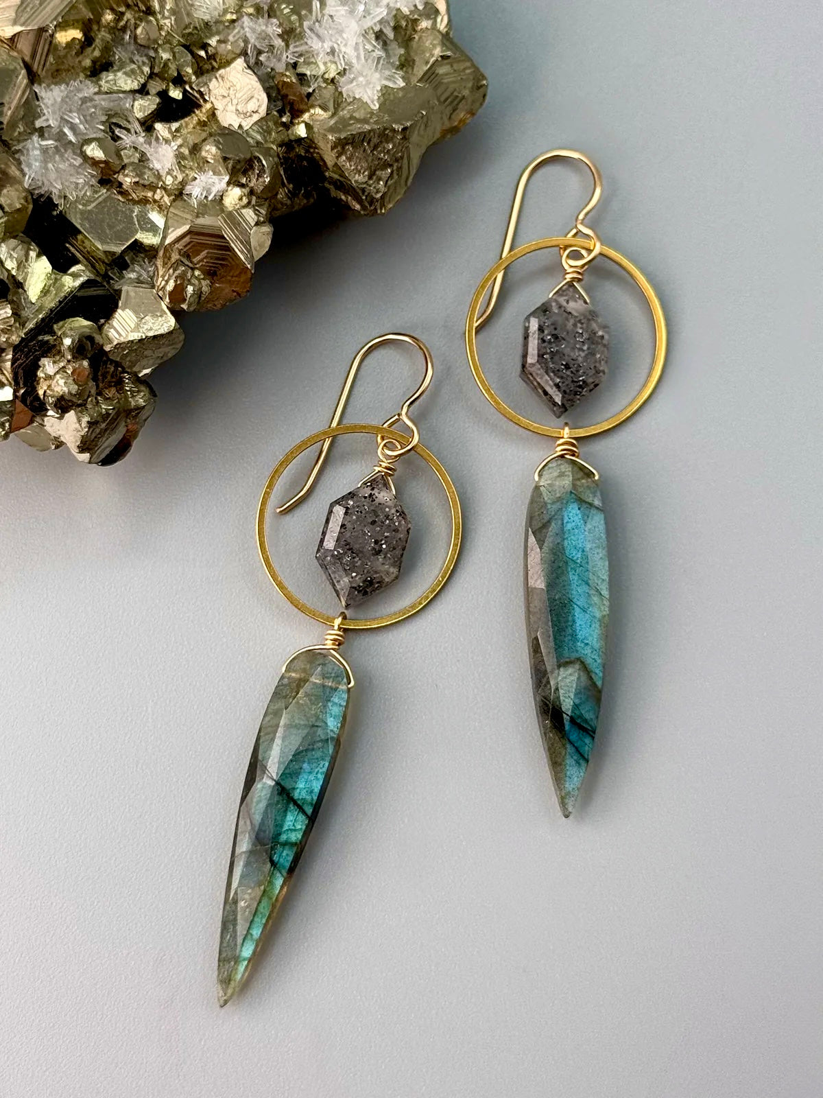 •LUNA• black aventurine + labradorite + gold earrings