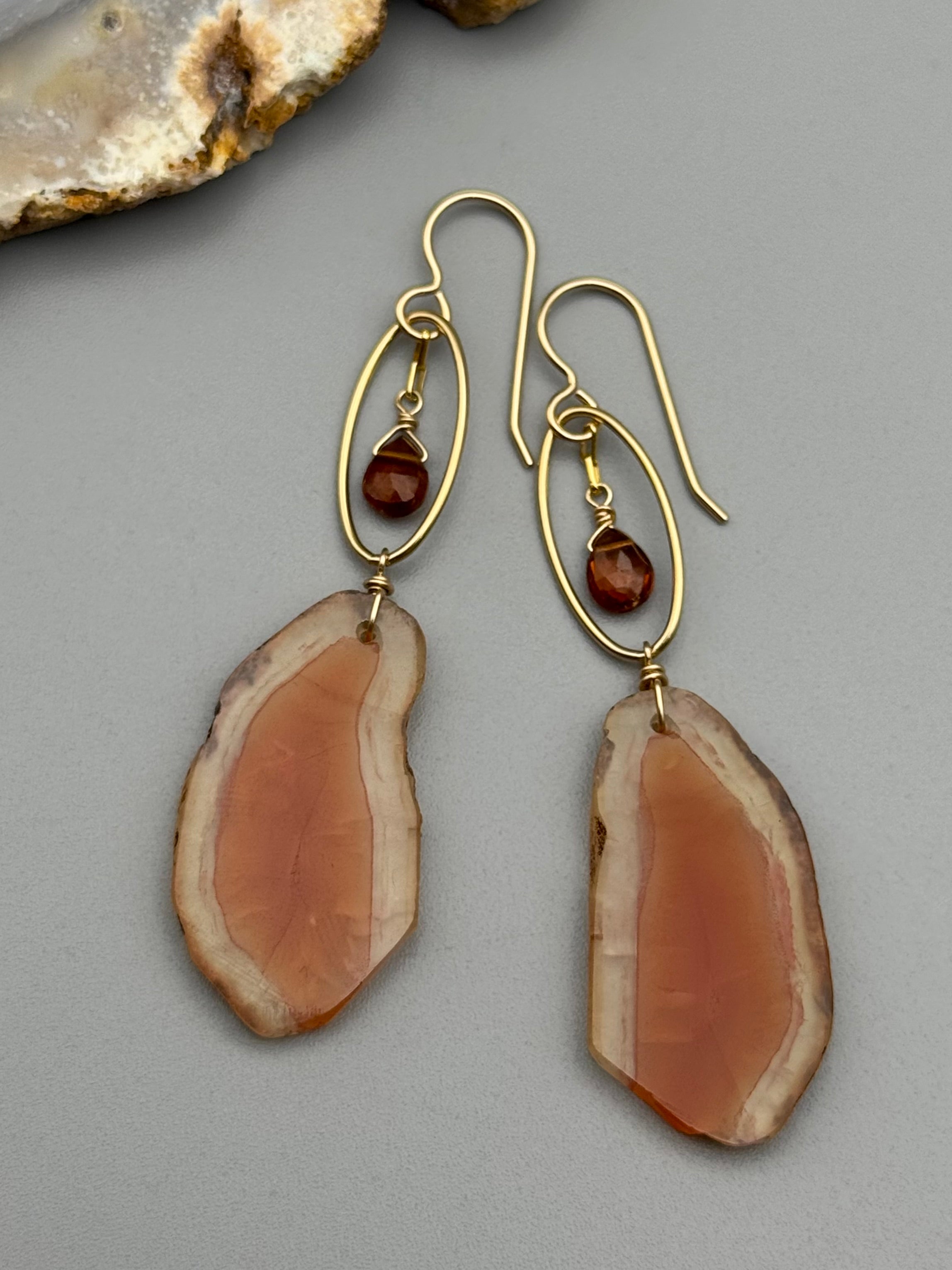 •LUNA• hessonite garnet + carnelian gold earrings