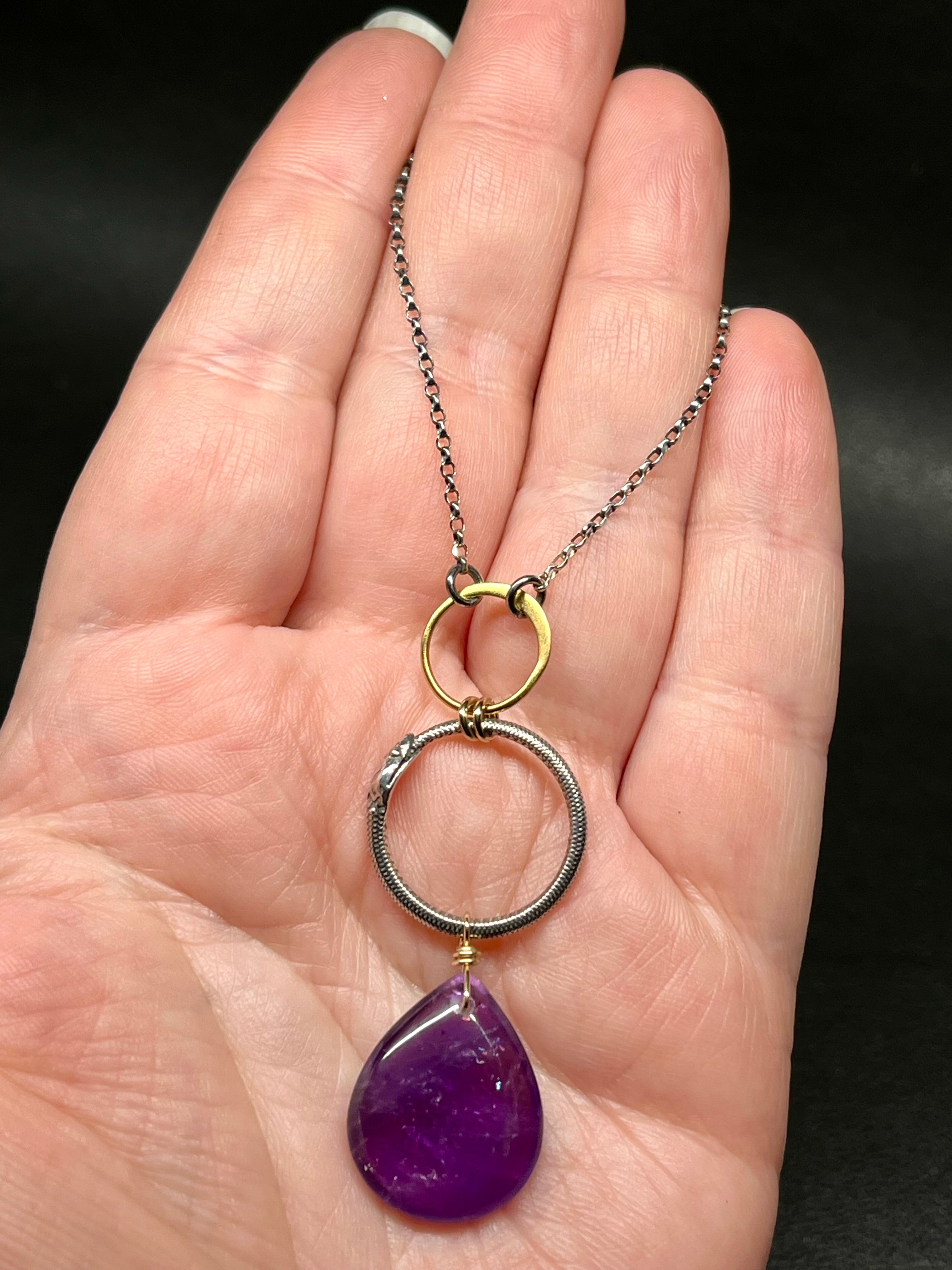 •SUEÑO• amethyst + ouroboros + mixed metal necklace (18"-20")