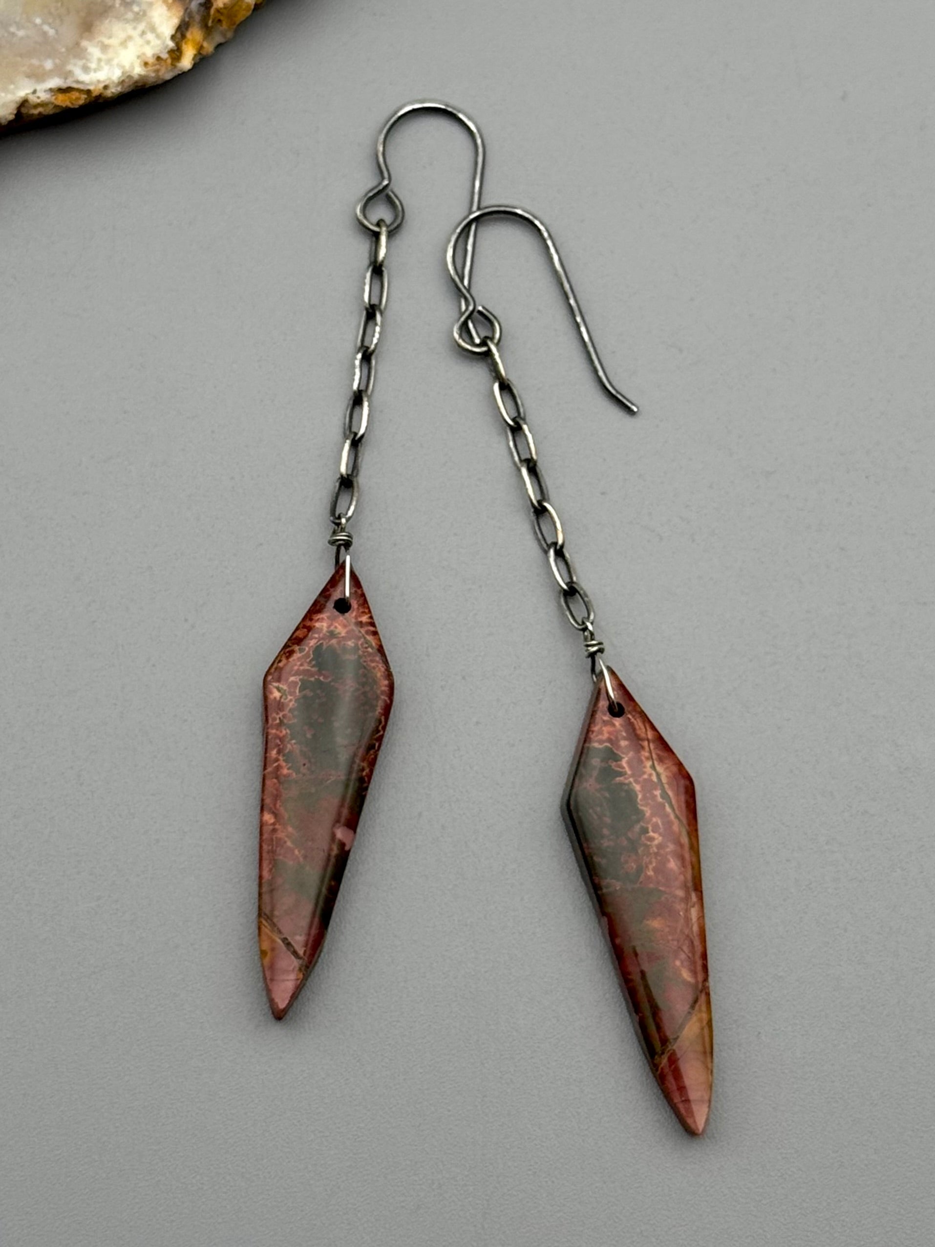 •LINKED• red creek jasper spear + silver earrings