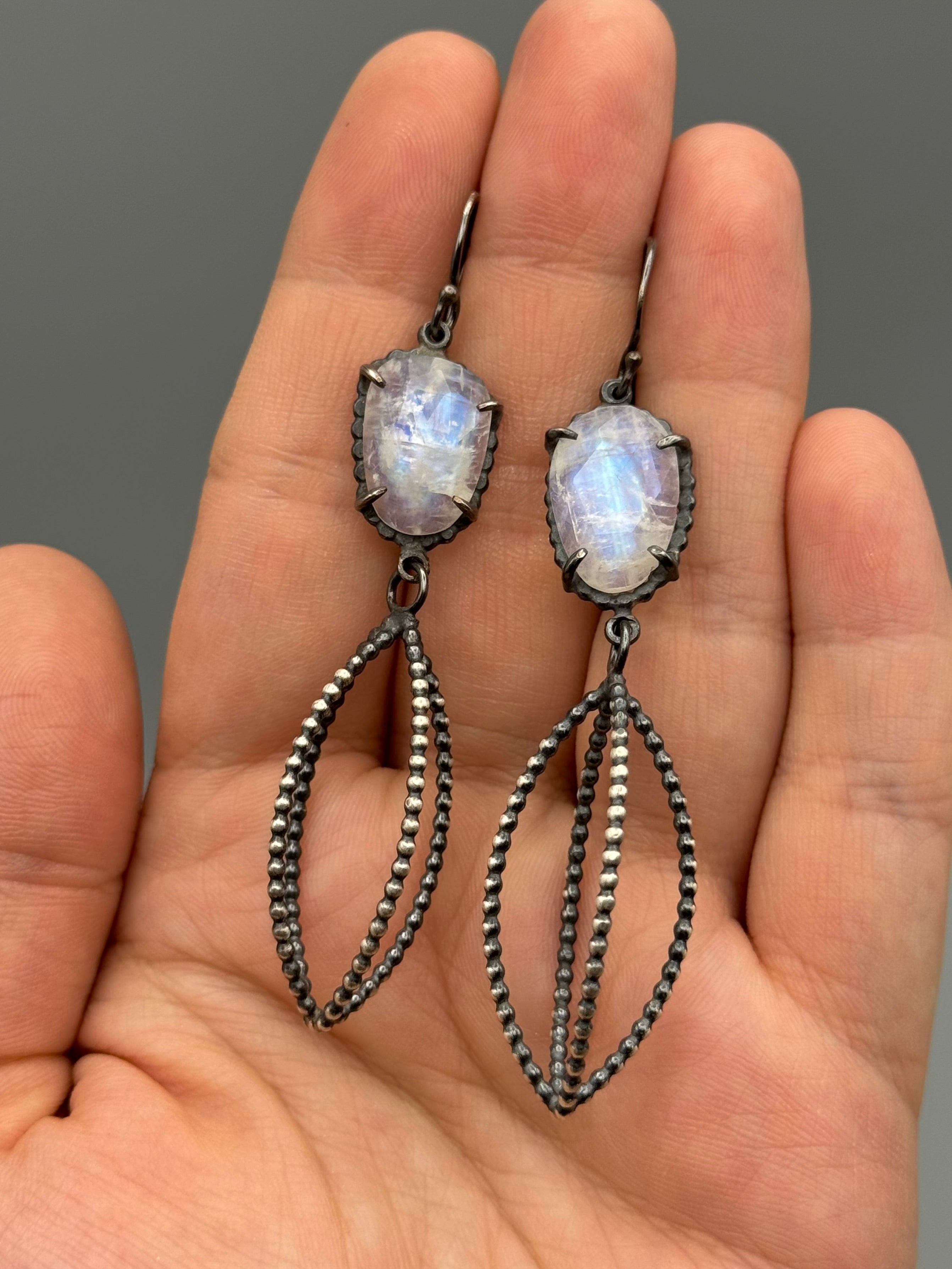 •VESSEL• rainbow moonstone+ silver dangle earrings