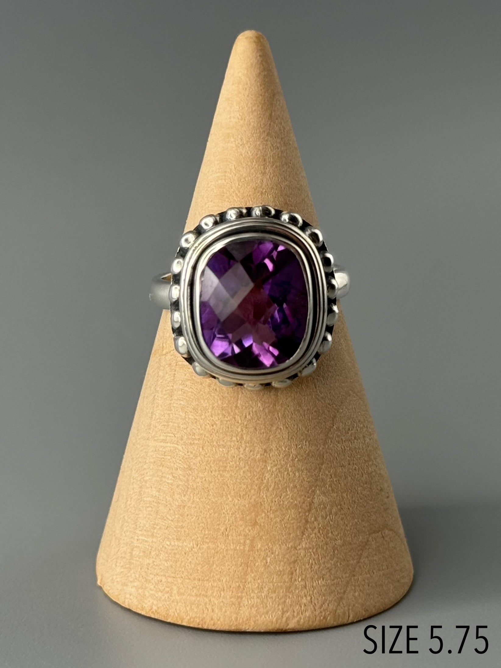 •AMETHYST - FREEFORM• beaded bezel silver ring (various sizes)