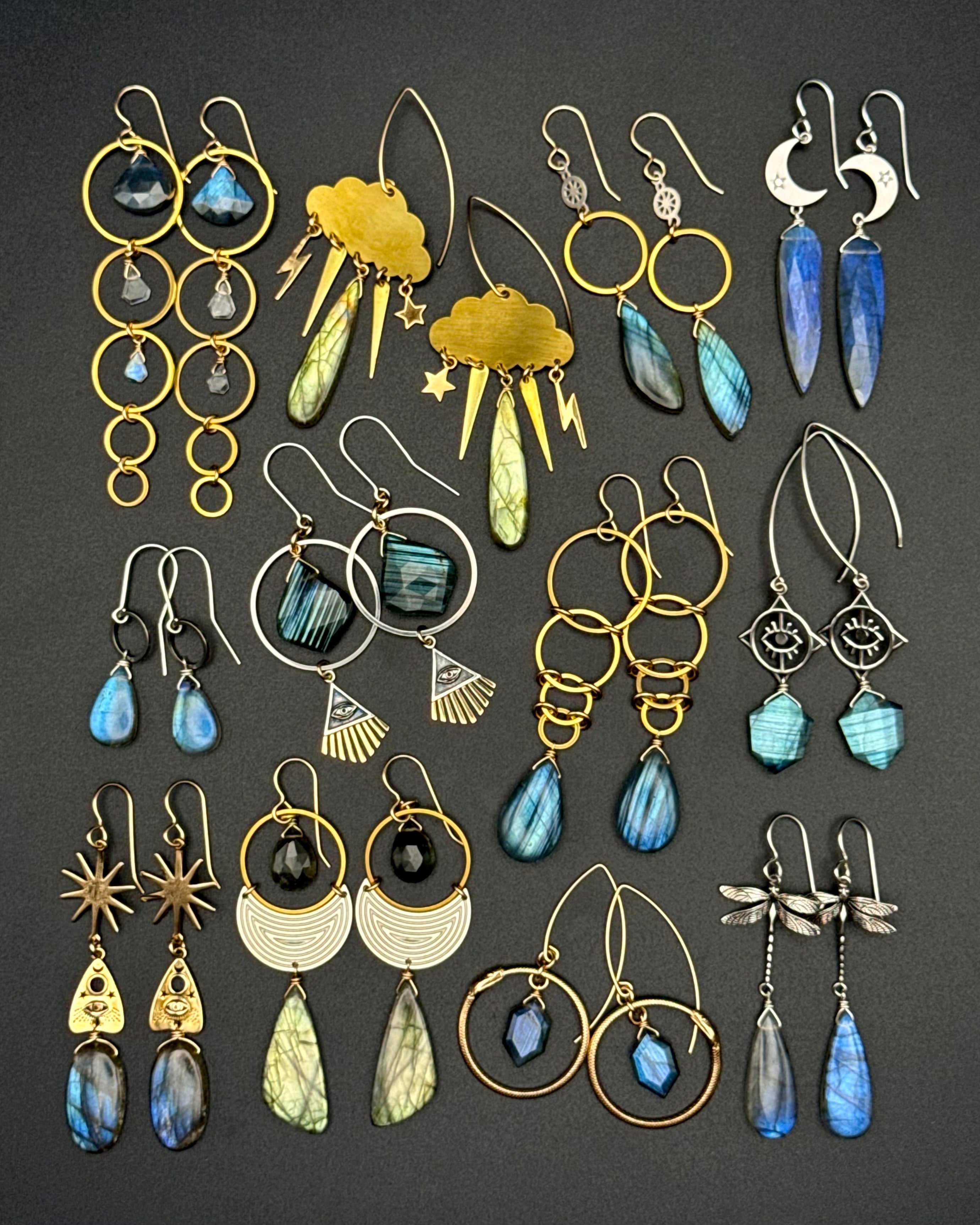 •10 OF CUPS• labradorite + rainbow moonstone gold earrings
