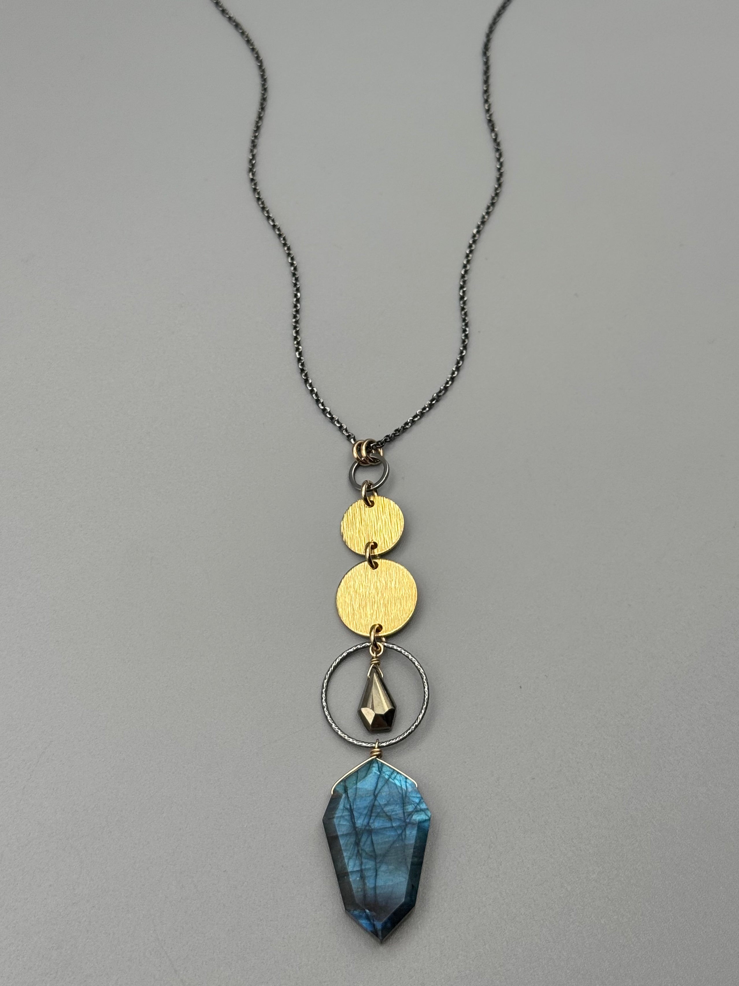 •NYX• pyrite + labradorite mixed metal necklace (26"-28" long)