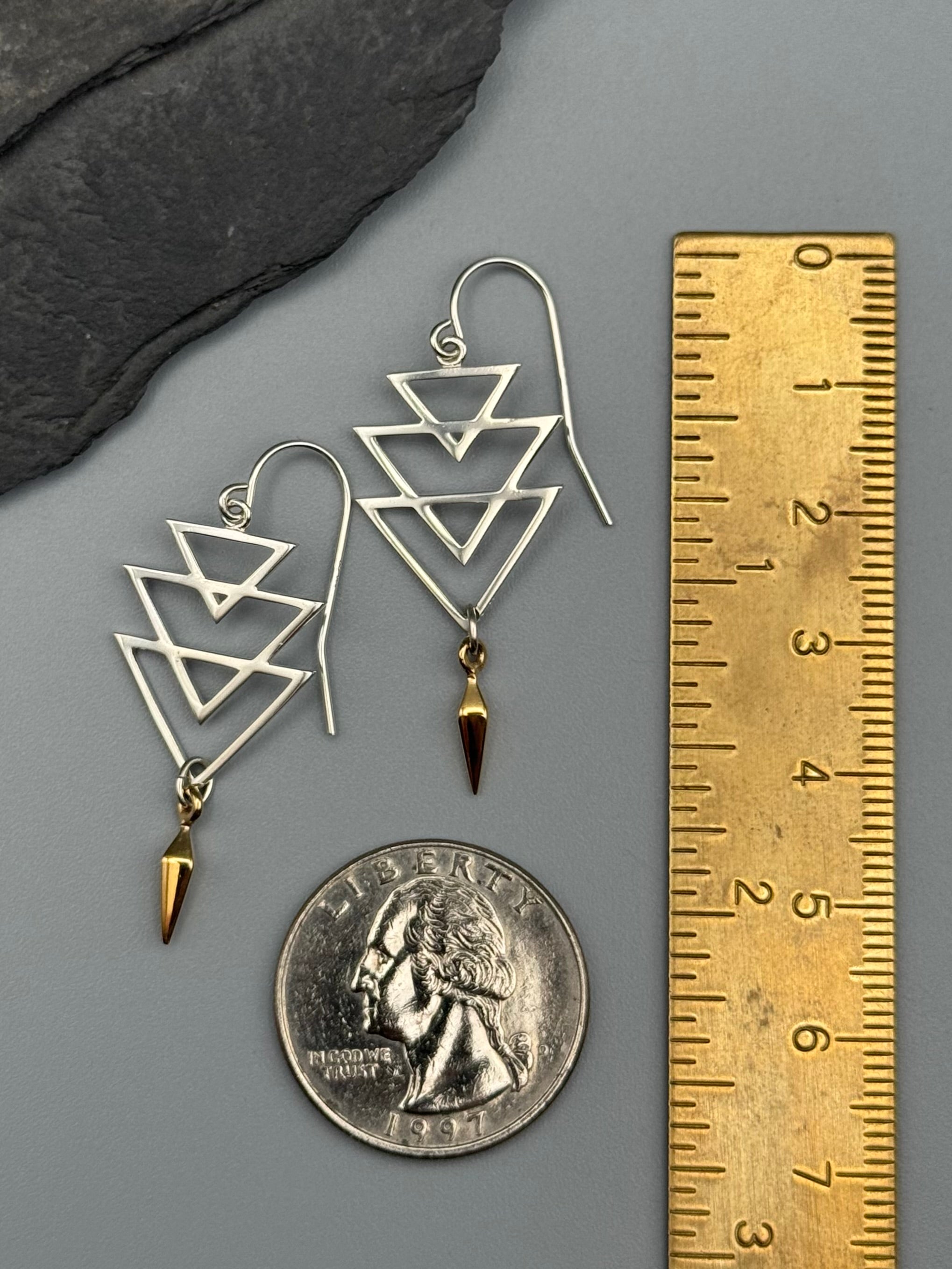 •GEO TRIANGLES + SPIKE• mixed metal earrings