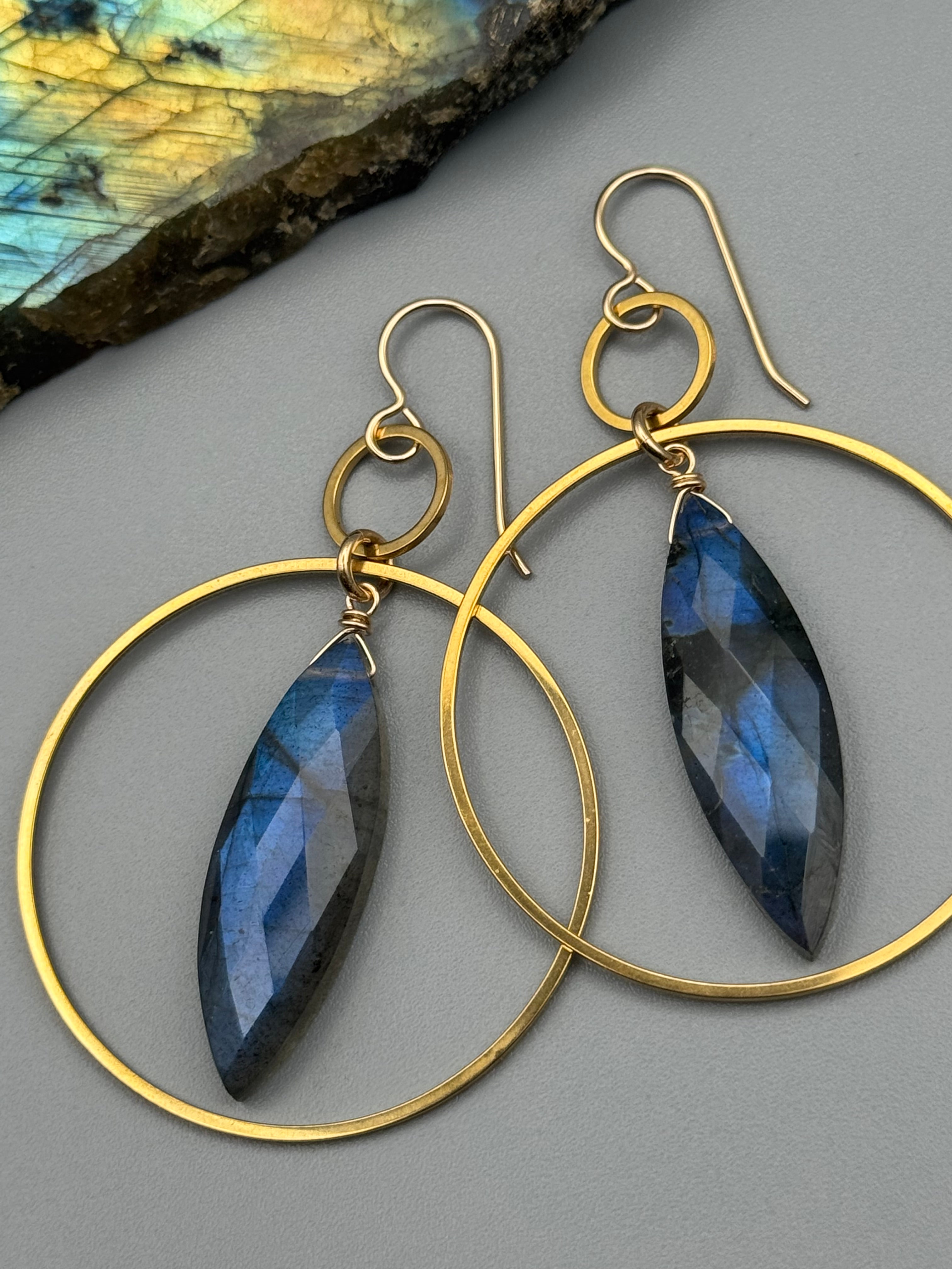 •EQUA-LUNA• labradorite marquise + gold earrings