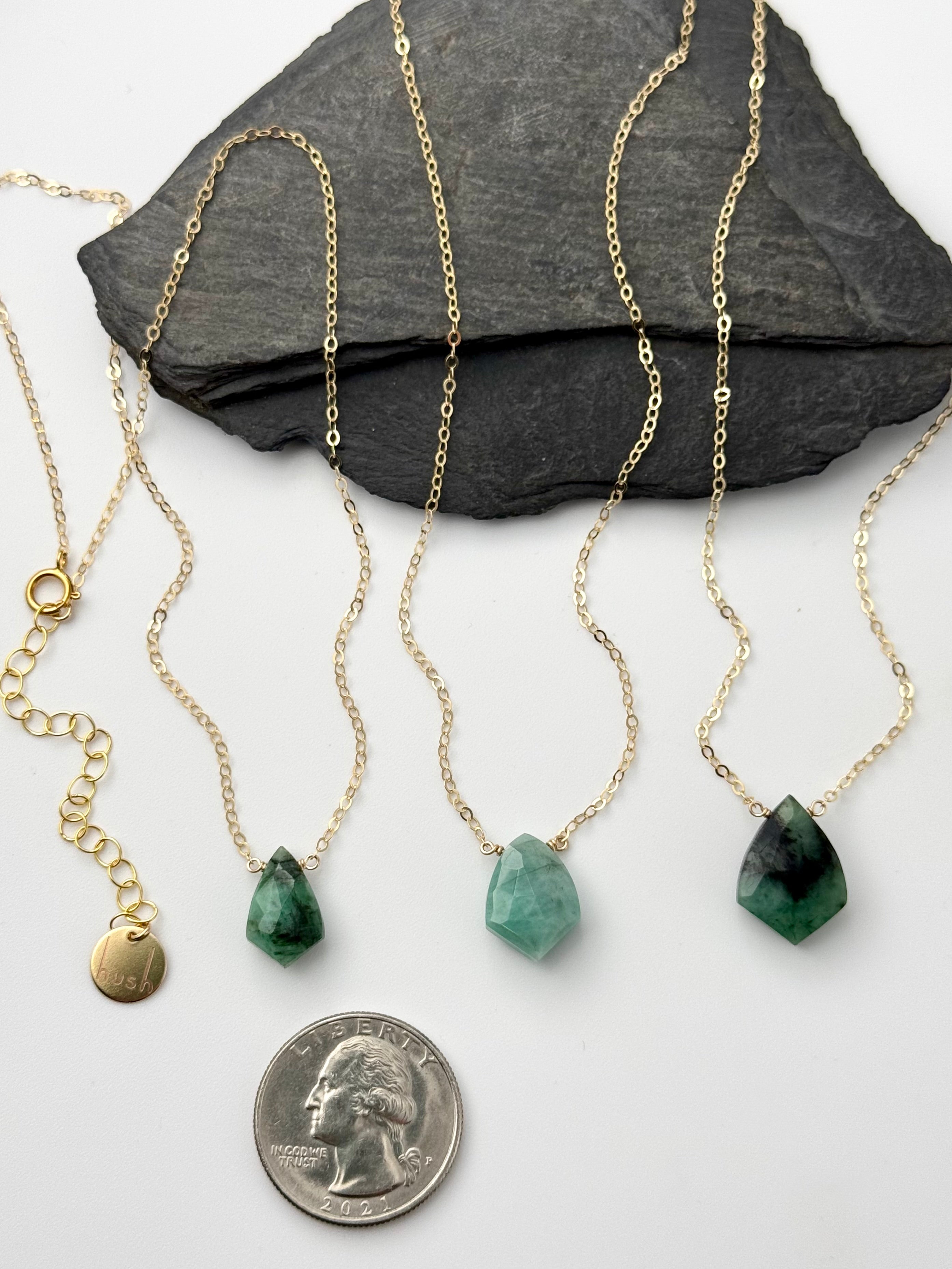 •STRAY• faceted emerald sparrows + gold necklace (various lengths)