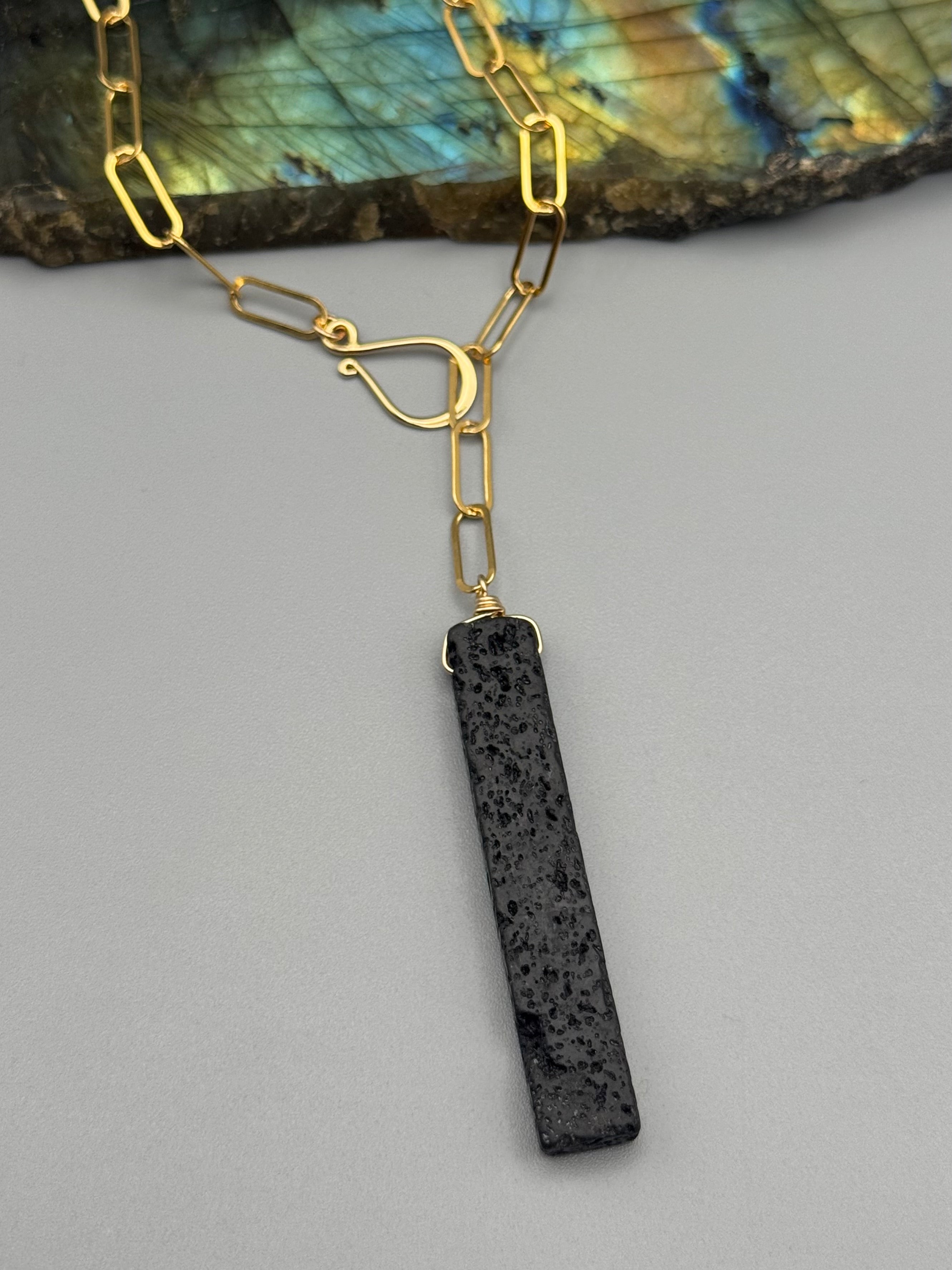 •LINKED• black lava + gold necklace (ADJ to 19")